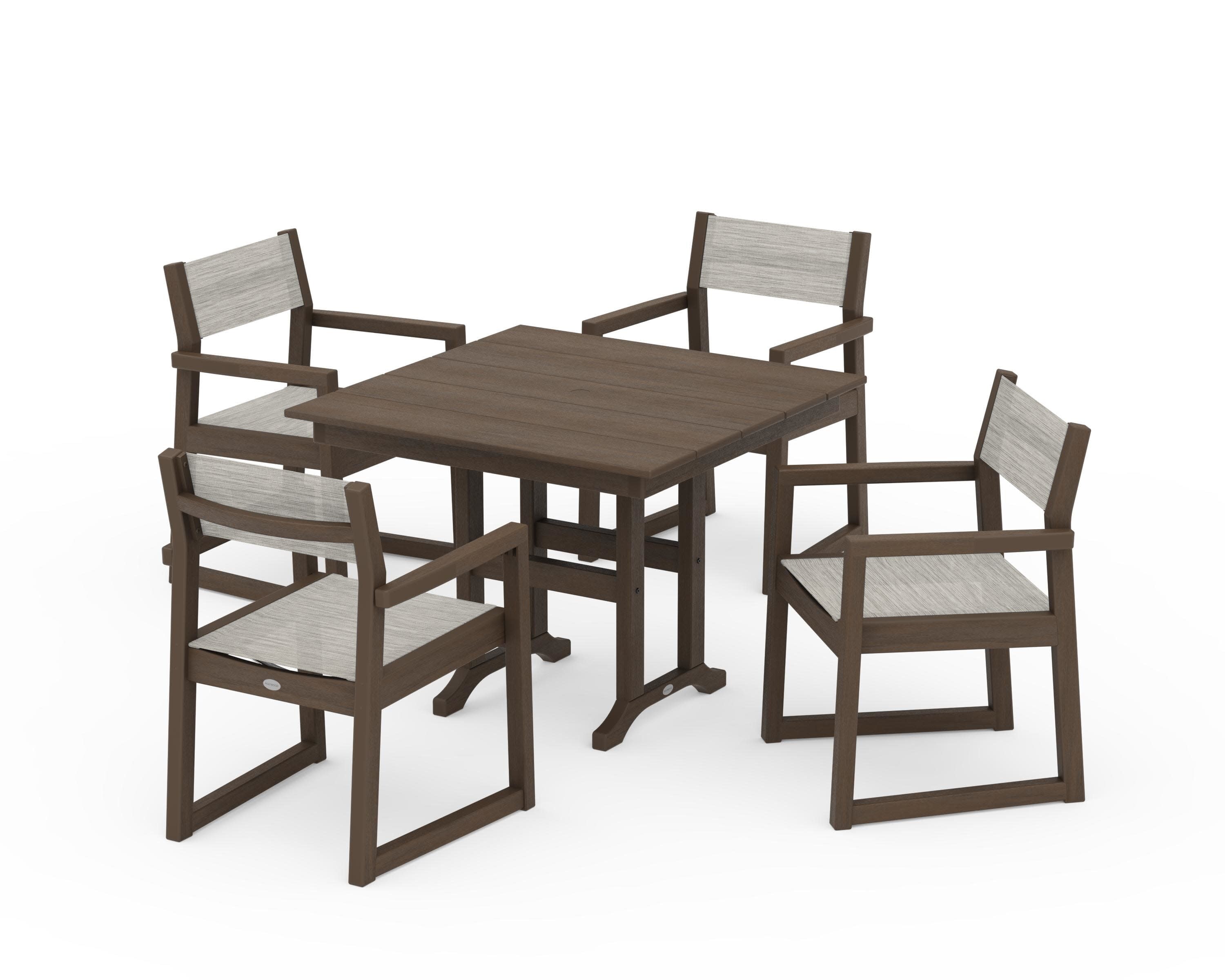 EDGE Sling Arm Chair 5-Piece Farmhouse Dining Set in Kona / Birch Sling
