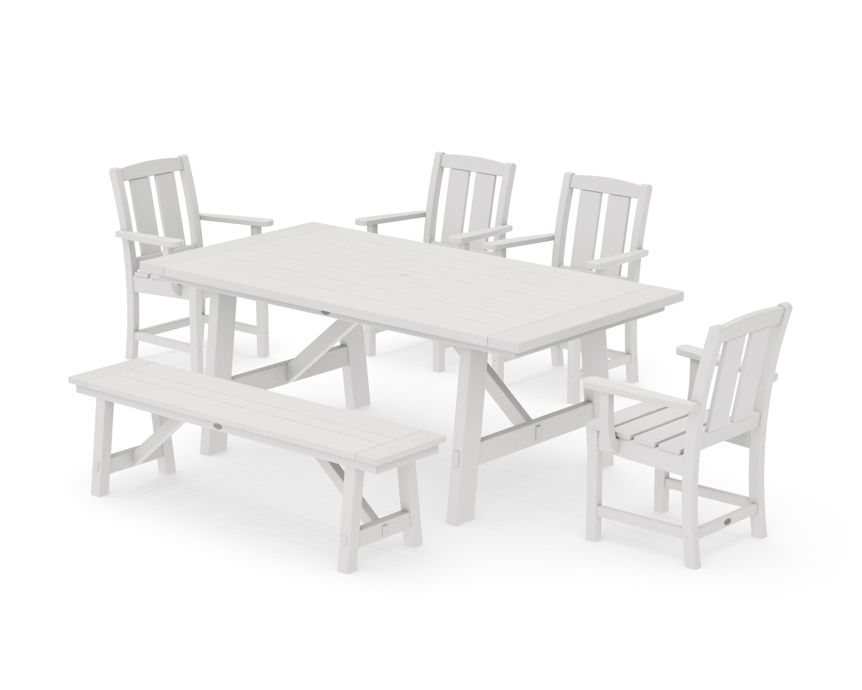 Mission 6-Piece Rustic Farmhouse Dining Set with Bench in Vintage White