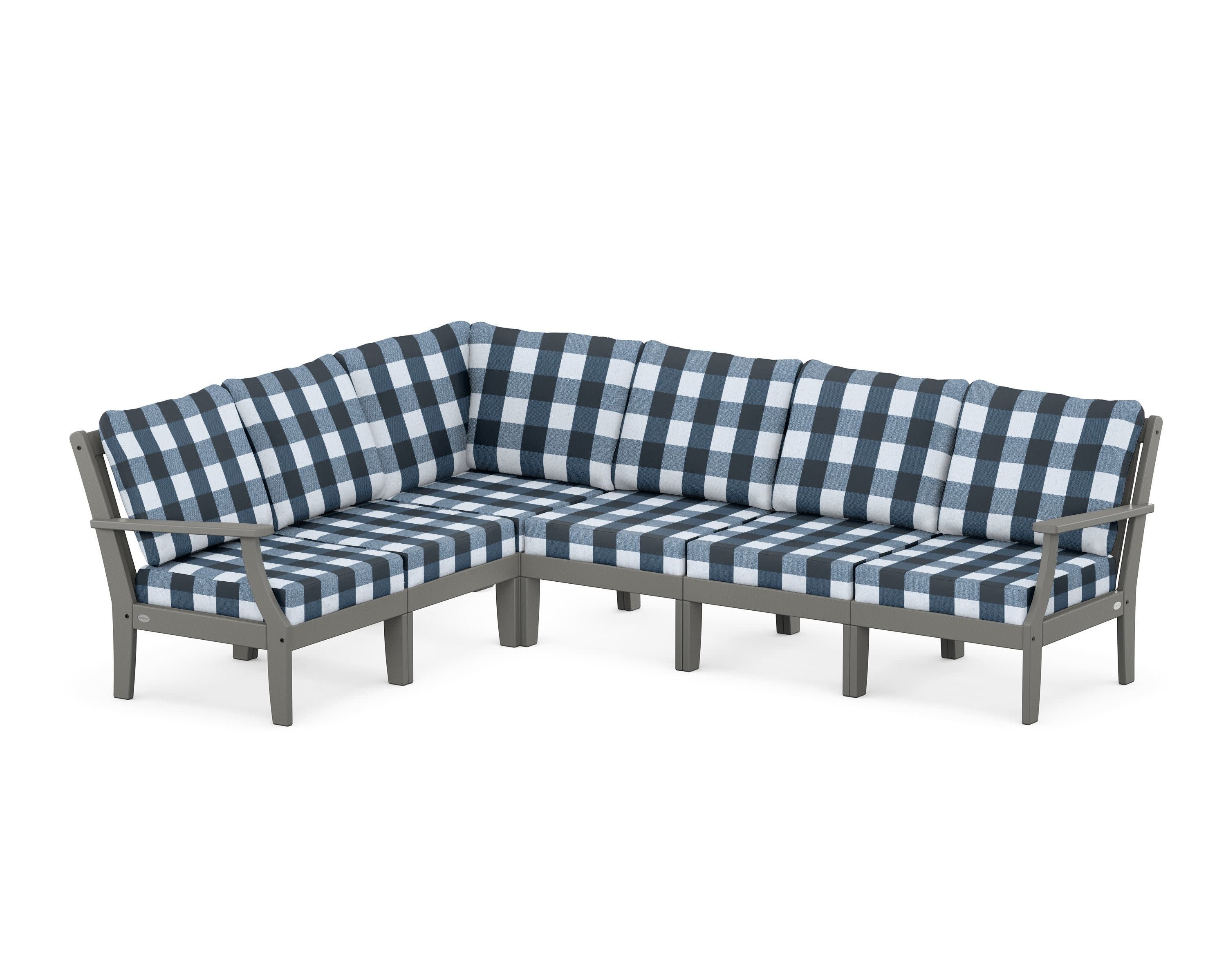 Braxton Modular 6-Piece Deep Seating Set in Slate Grey / Buffalo Plaid Marine Indigo