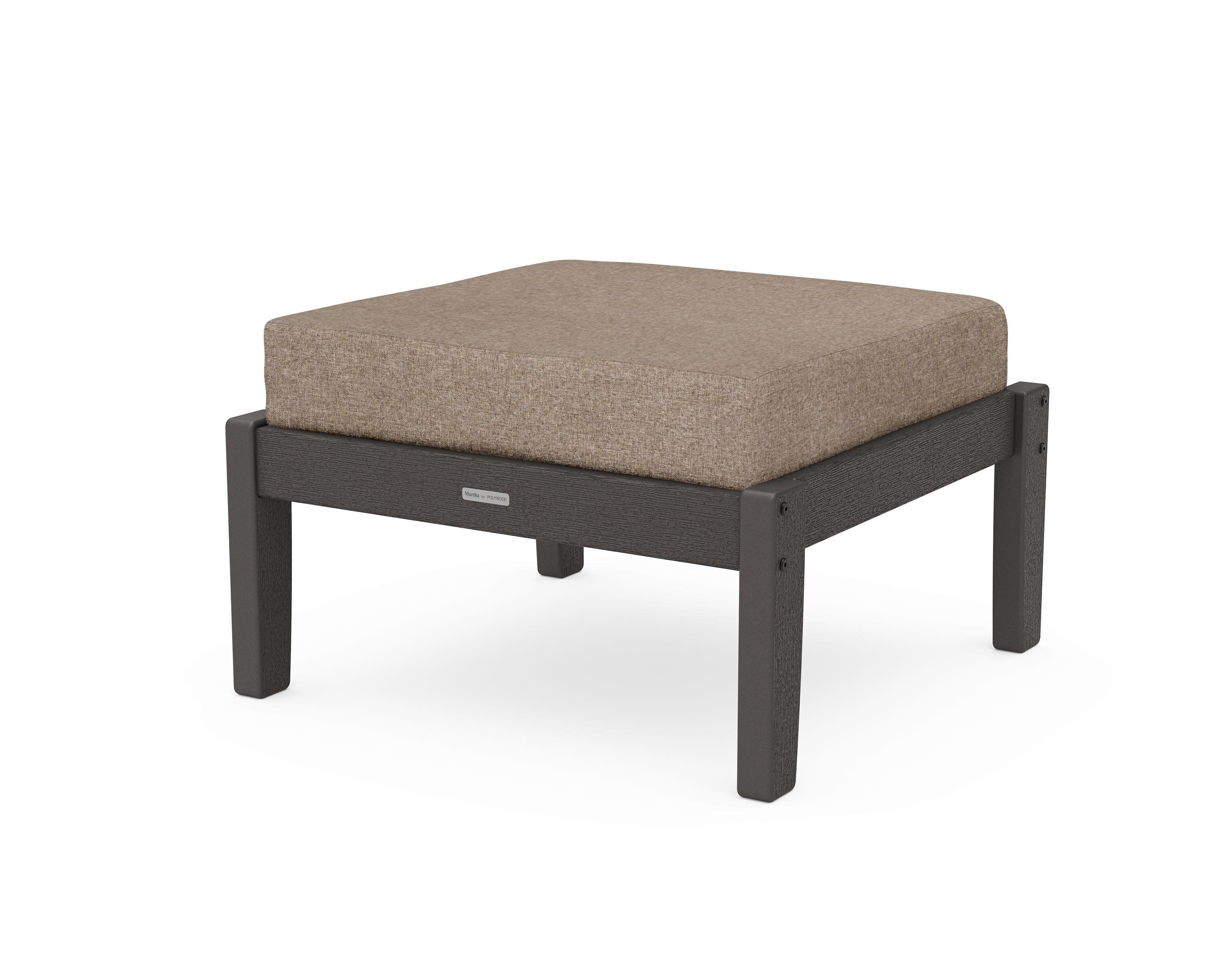 Chinoiserie Deep Seating Ottoman in Vintage Coffee / Spiced Burlap
