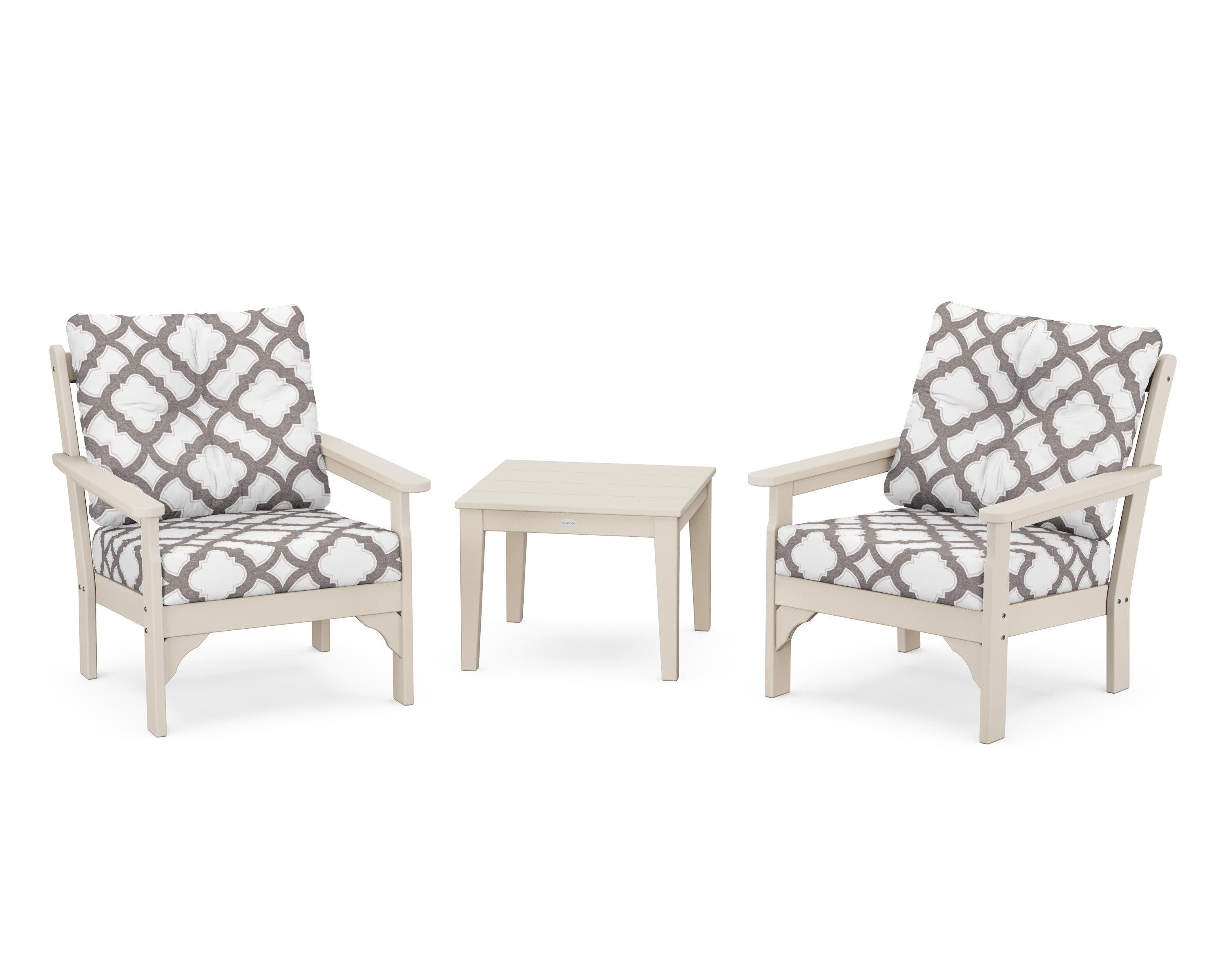 Vineyard 3-Piece Deep Seating Set in Sand / Trellis Grey Mist