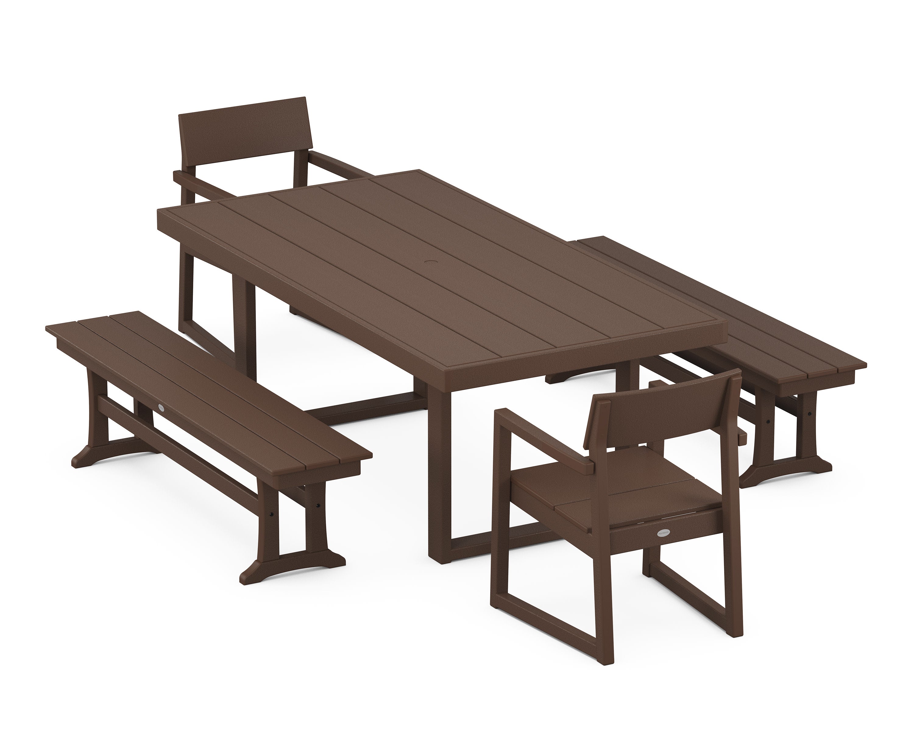 EDGE 5-Piece Dining Set with Benches in Mahogany