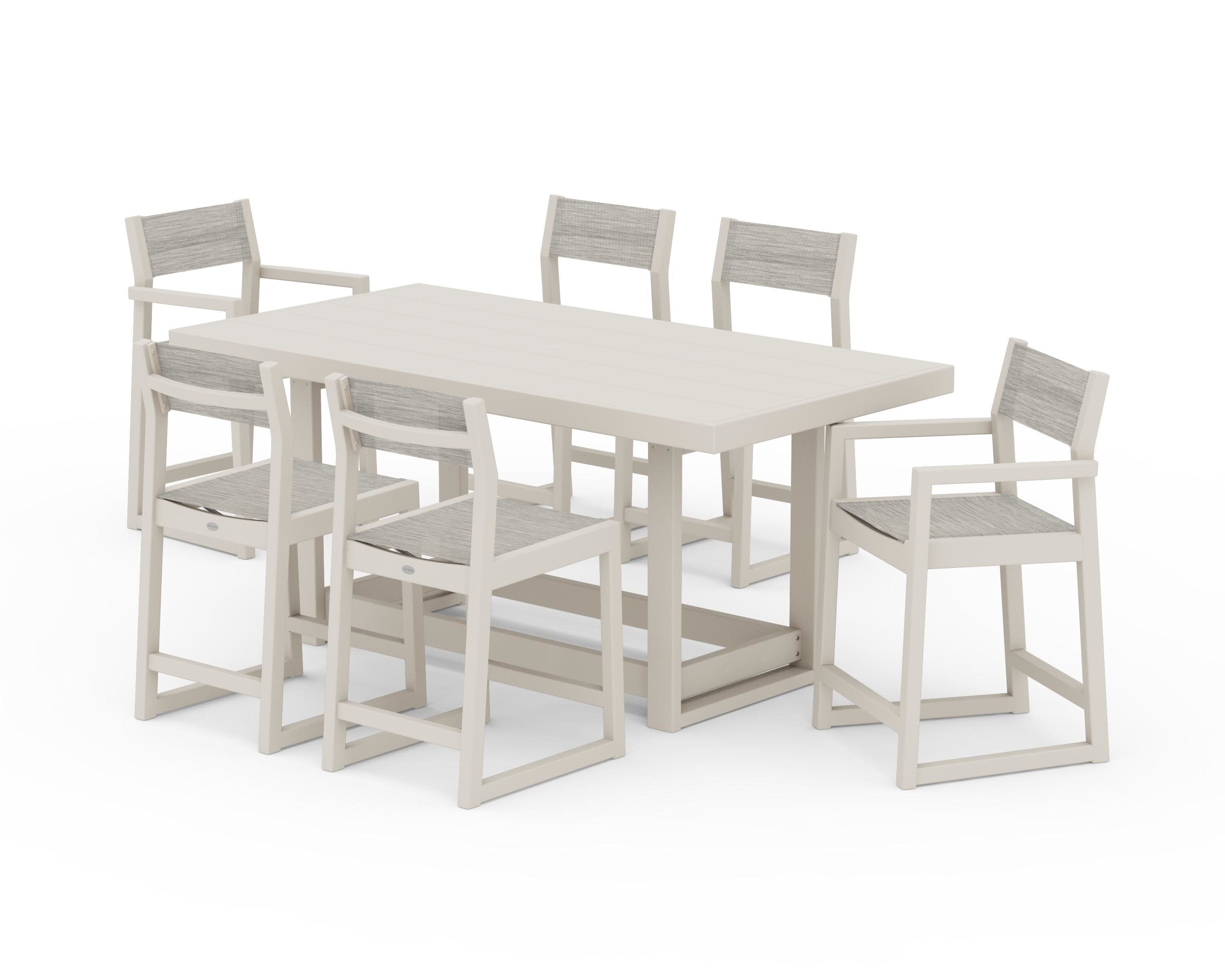 EDGE Sling 7-Piece Counter Table Set in Sand / Birch Sling