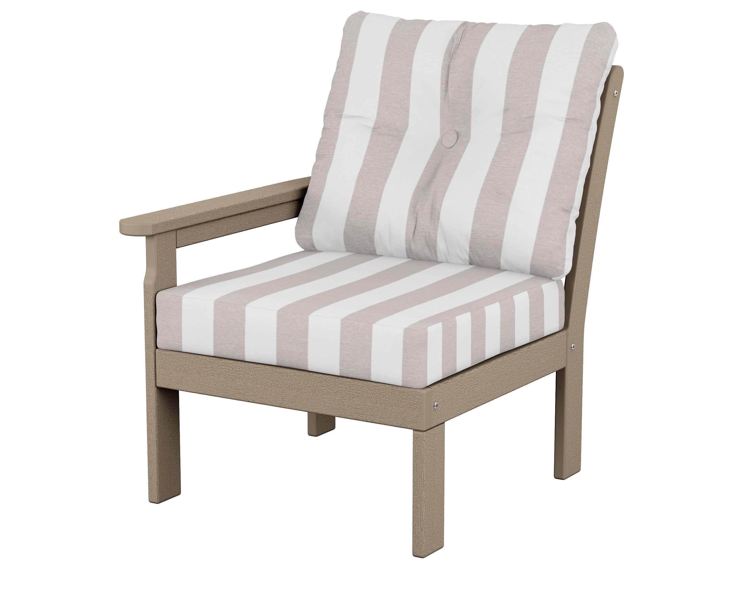 Vineyard Modular Left Arm Chair in Vintage Sahara / Cabana Stripe Dune Burlap