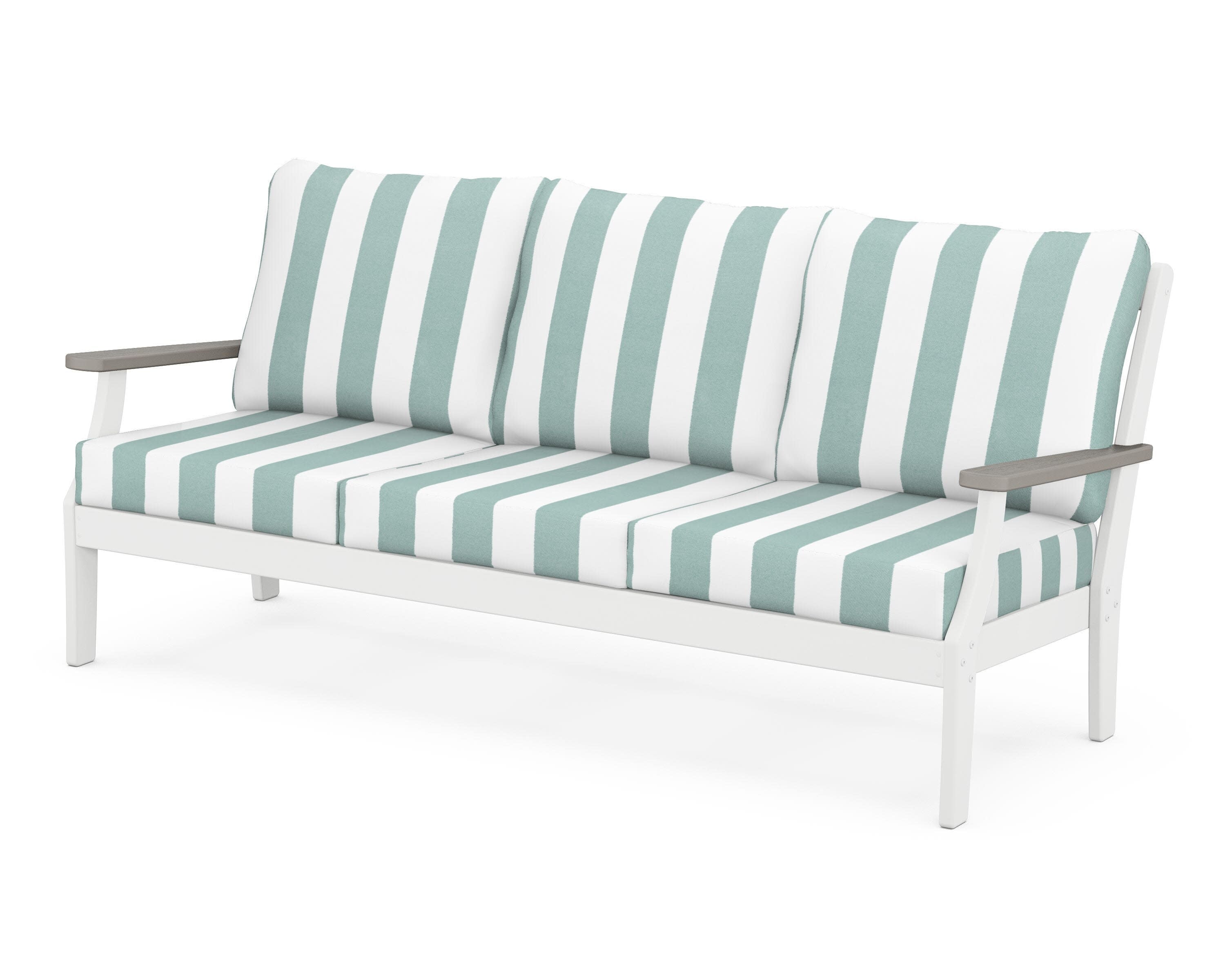 Braxton Deep Seating Sofa in White / Driftwood / Cabana Stripe Glacier Spa
