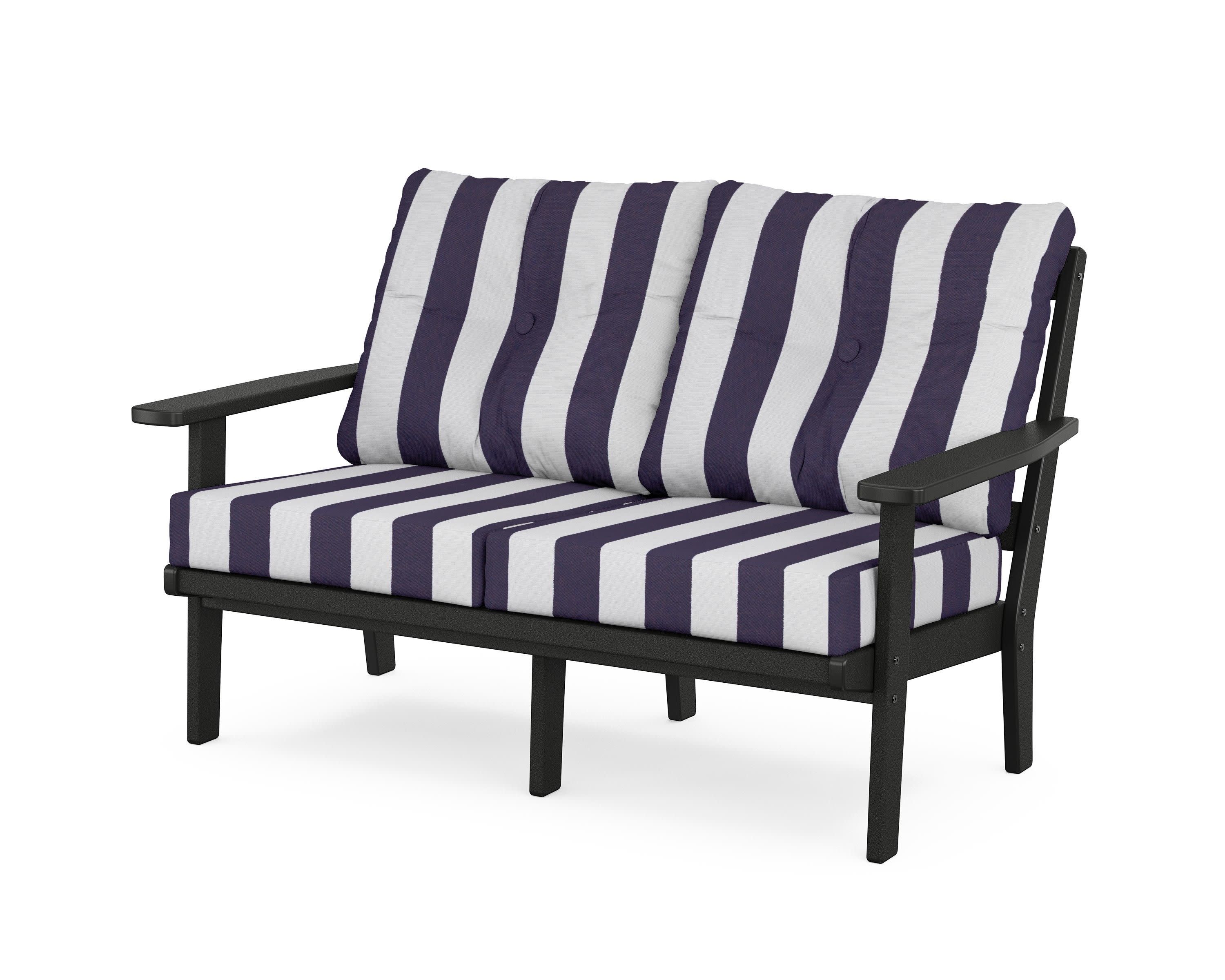 Prairie Deep SeatingLoveseat in Black / Cabana Stripe Navy