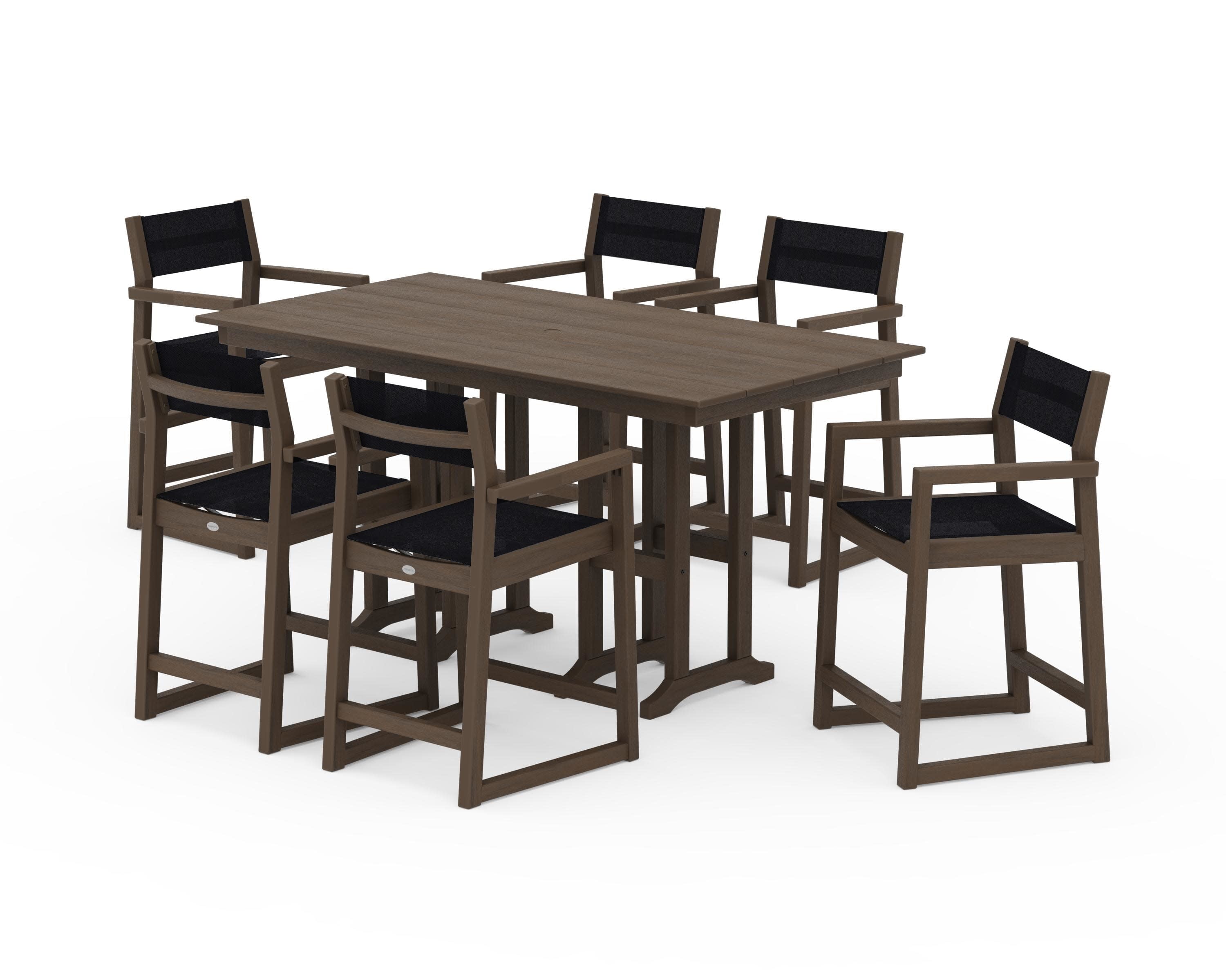 EDGE Sling Arm Chair 7-Piece Farmhouse Counter Set in Kona / Black Sling