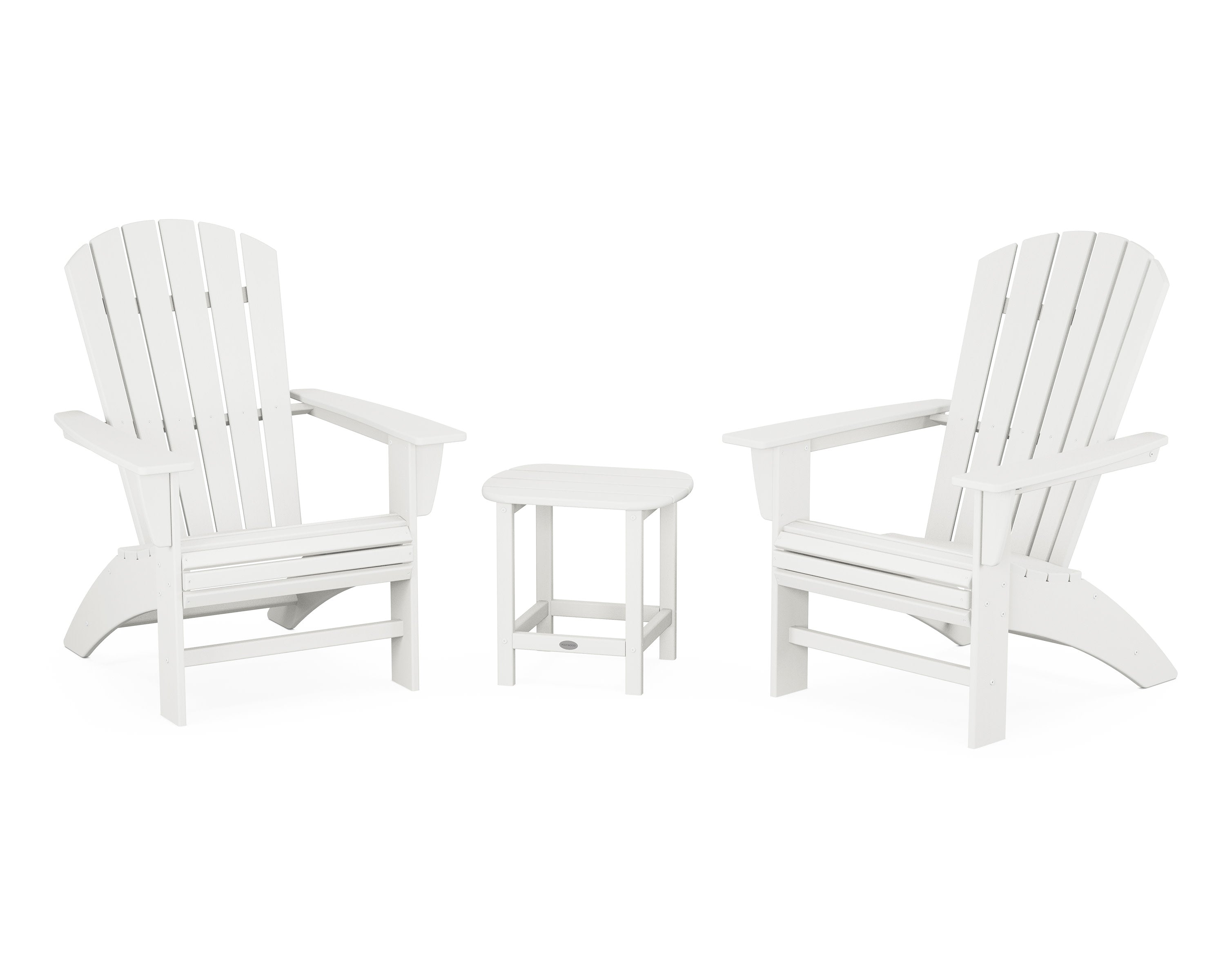 Nautical 3-Piece Curveback Adirondack Set in Vintage White