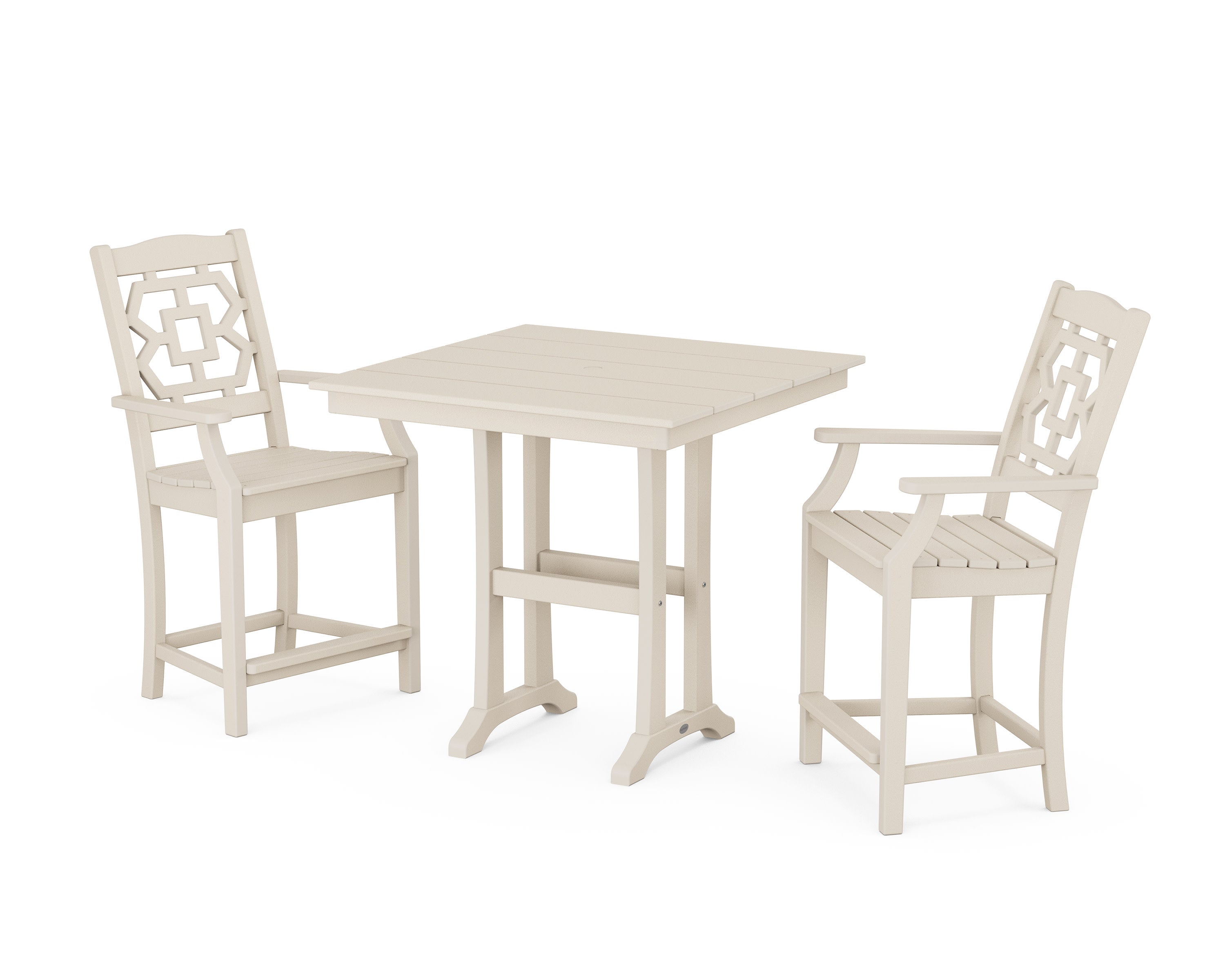 Chinoiserie 3-Piece Farmhouse Counter Set with Trestle Legs in Sand