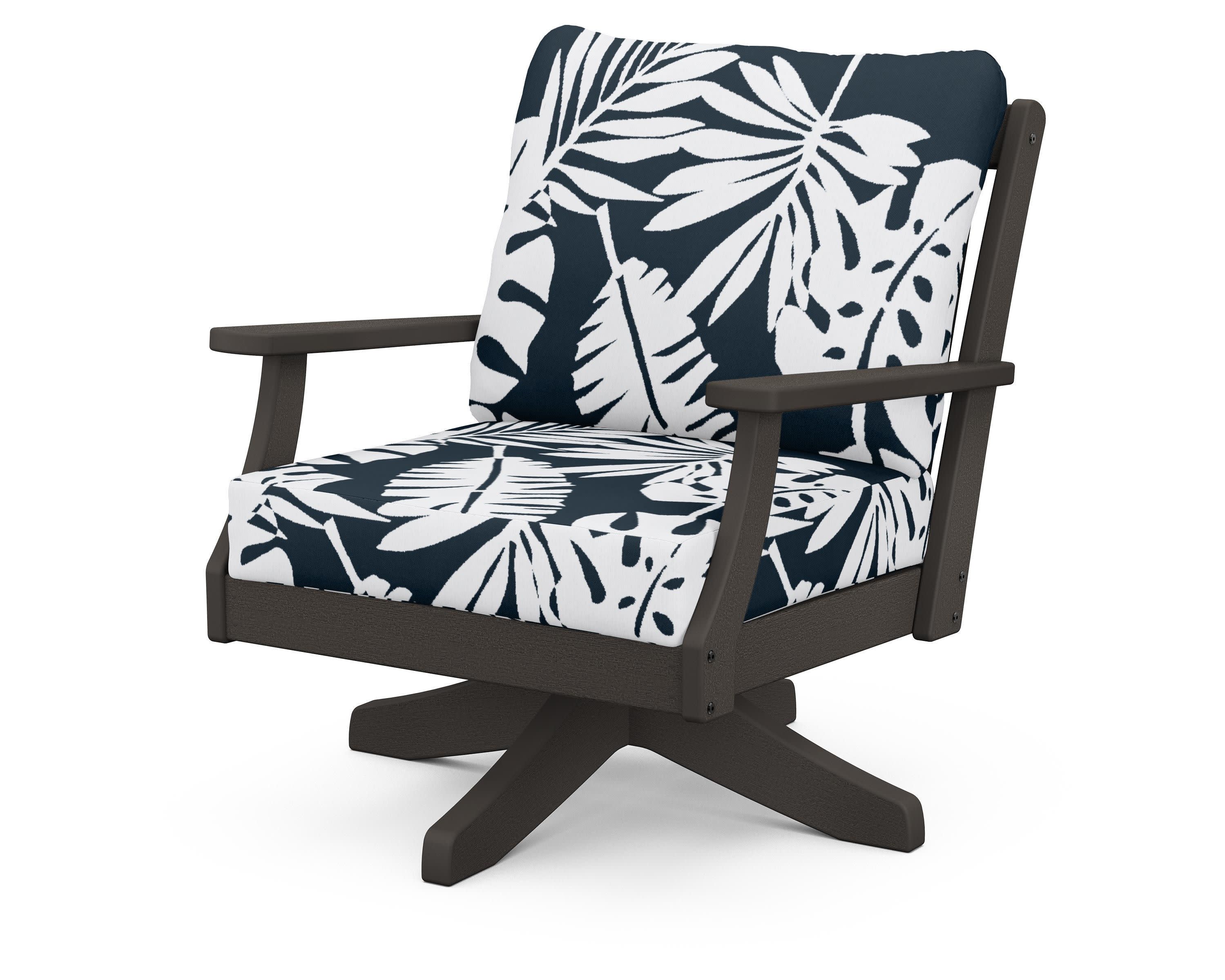 Braxton Deep Seating Swivel Chair in Vintage Coffee / Leaf Marine Indigo