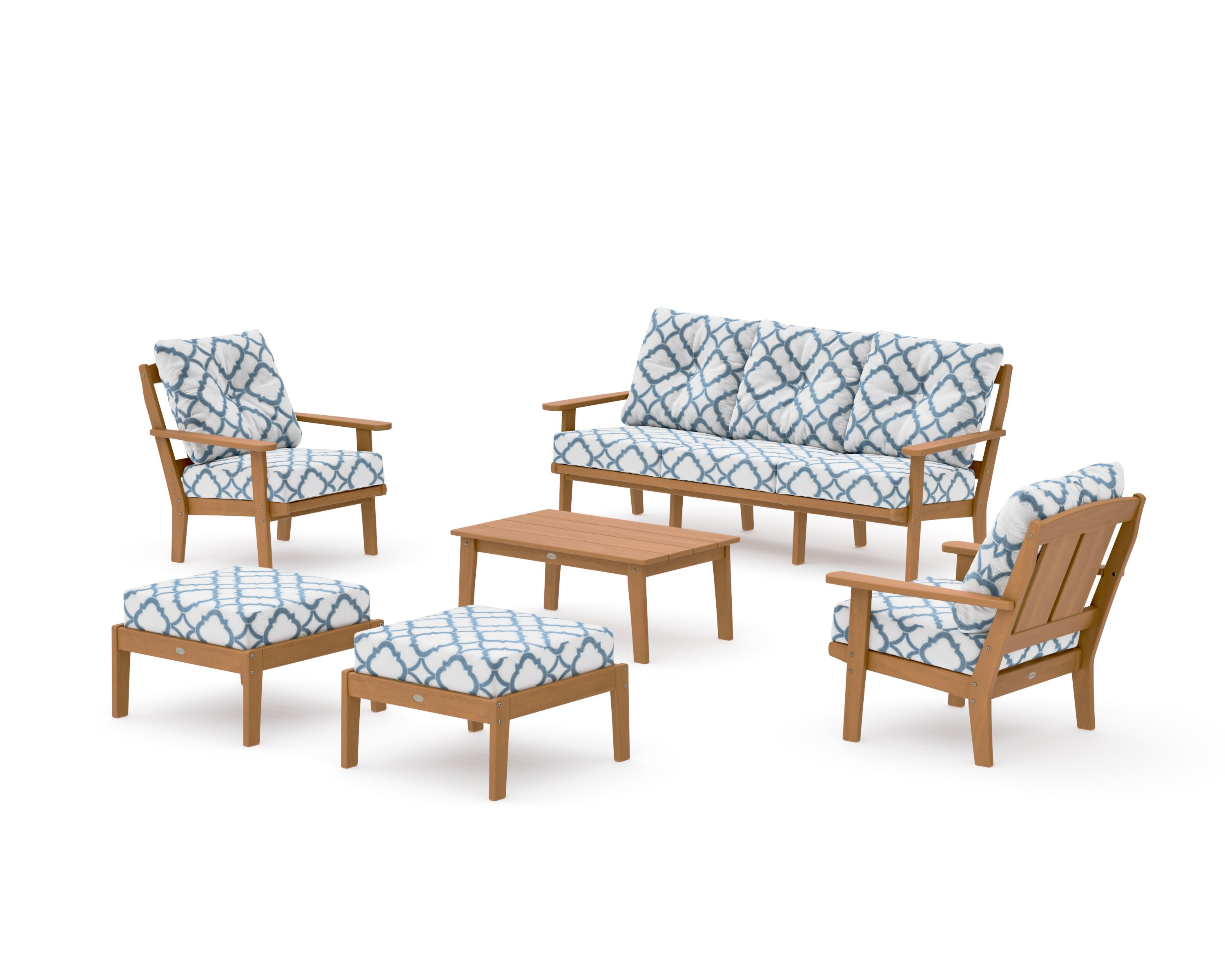 Mission 6-Piece Lounge Sofa Set in Natural / Trellis Sky Blue