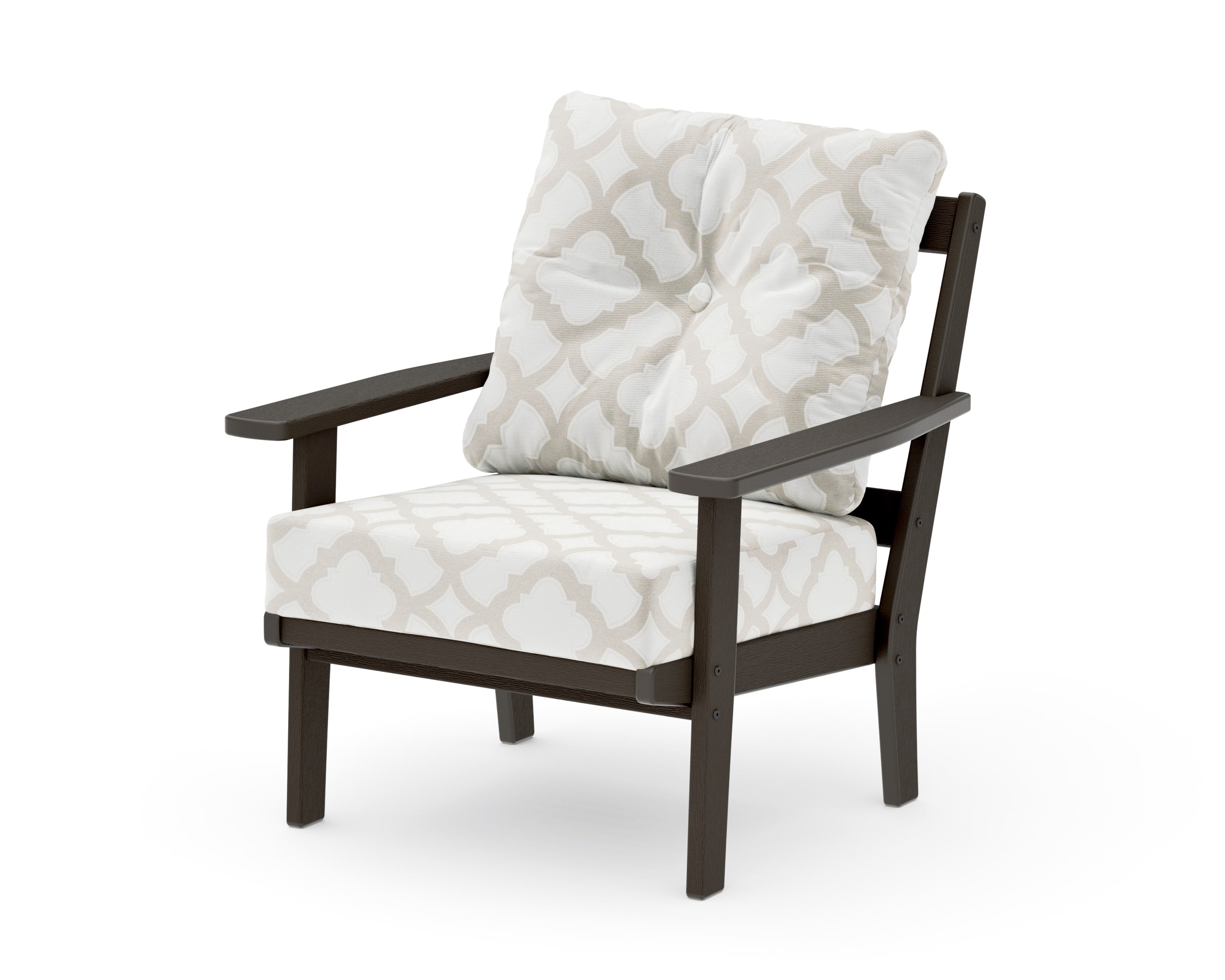 Oxford Deep Seating Chair in Vintage Coffee / Trellis Dune Burlap
