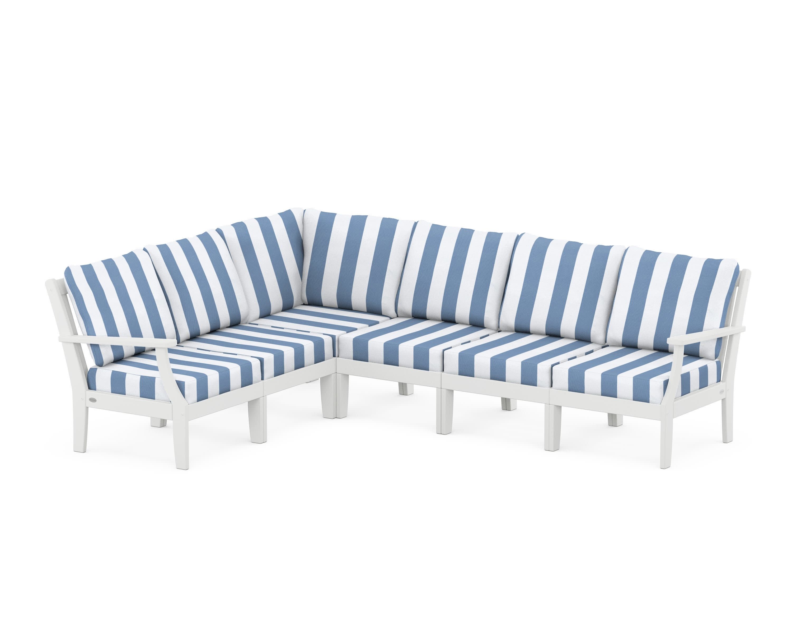 Braxton Modular 6-Piece Deep Seating Set in White / Cabana Stripe Sky Blue