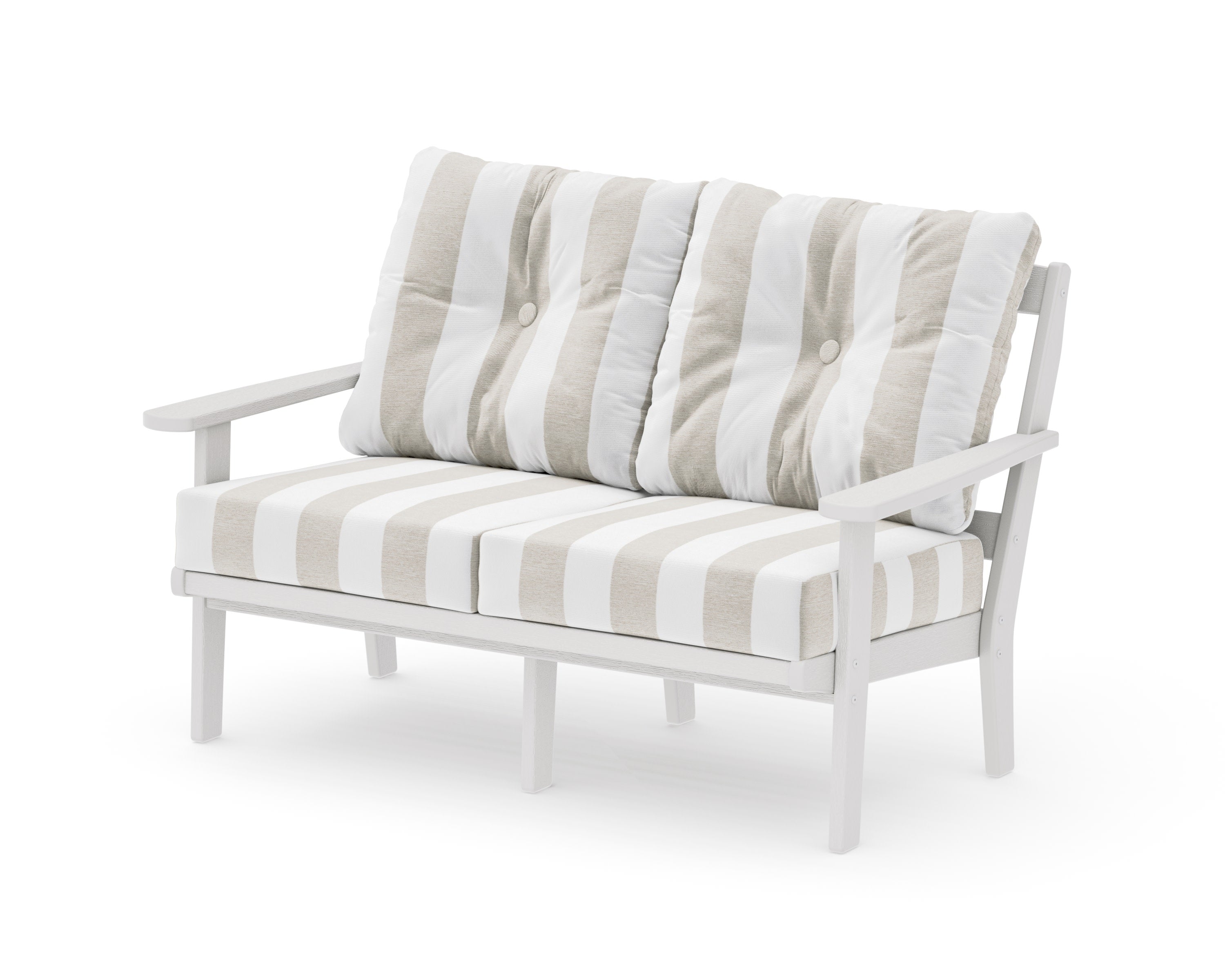 Mission Deep SeatingLoveseat in Vintage White / Cabana Stripe Dune Burlap