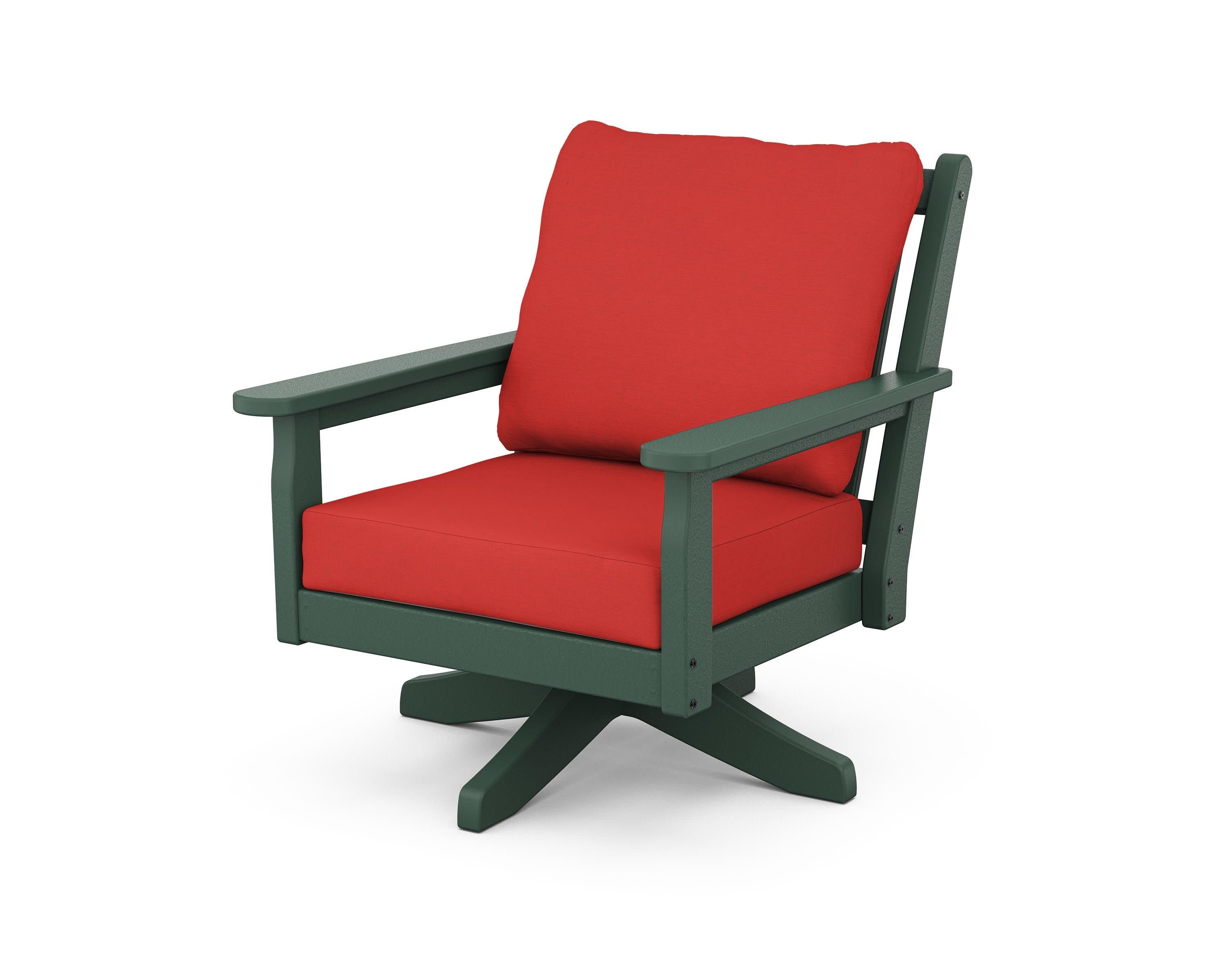 Chippendale Deep Seating Swivel Chair in Green / Crimson Linen