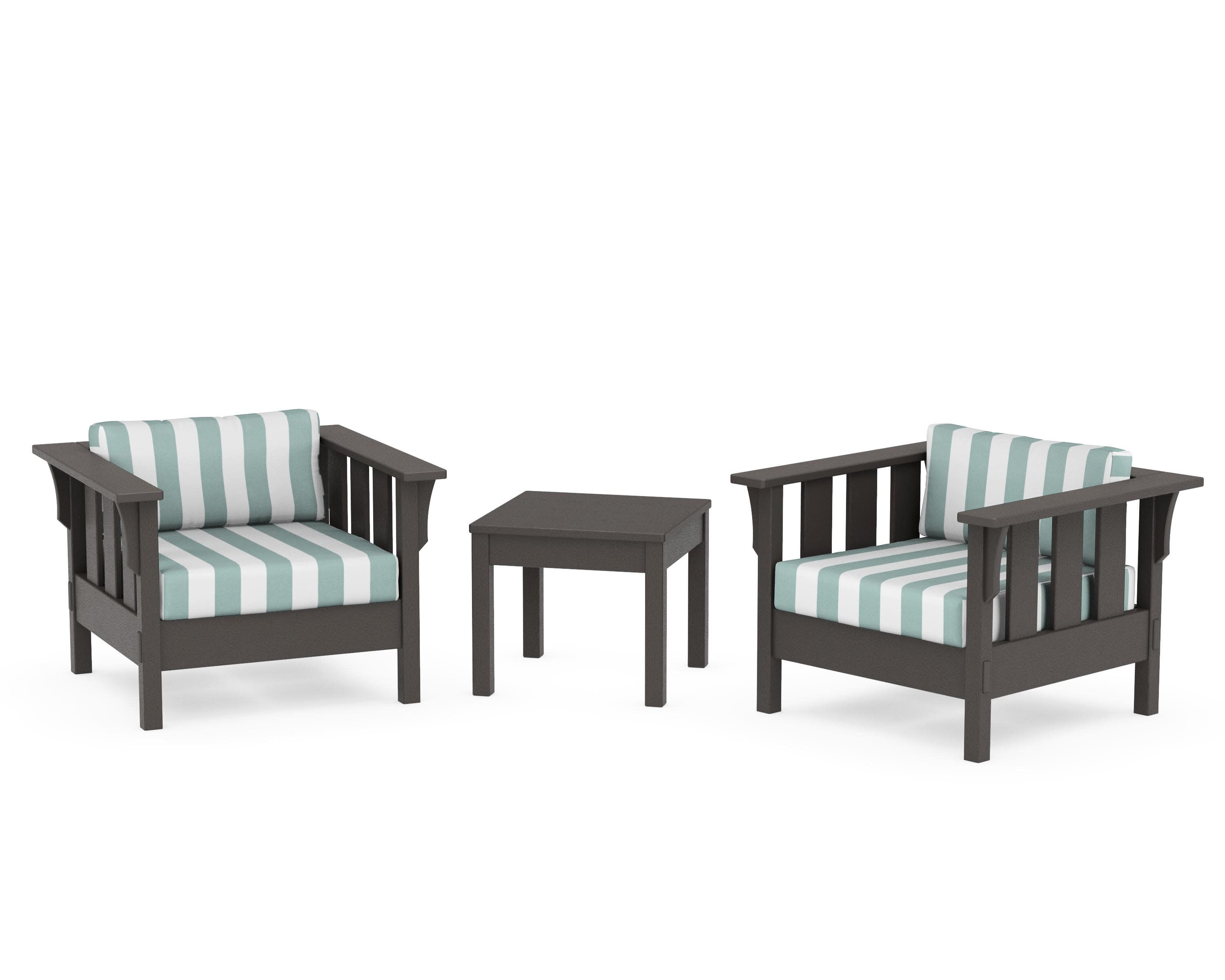 Acadia 3-Piece Deep Seating Set in Vintage Coffee / Cabana Stripe Glacier Spa