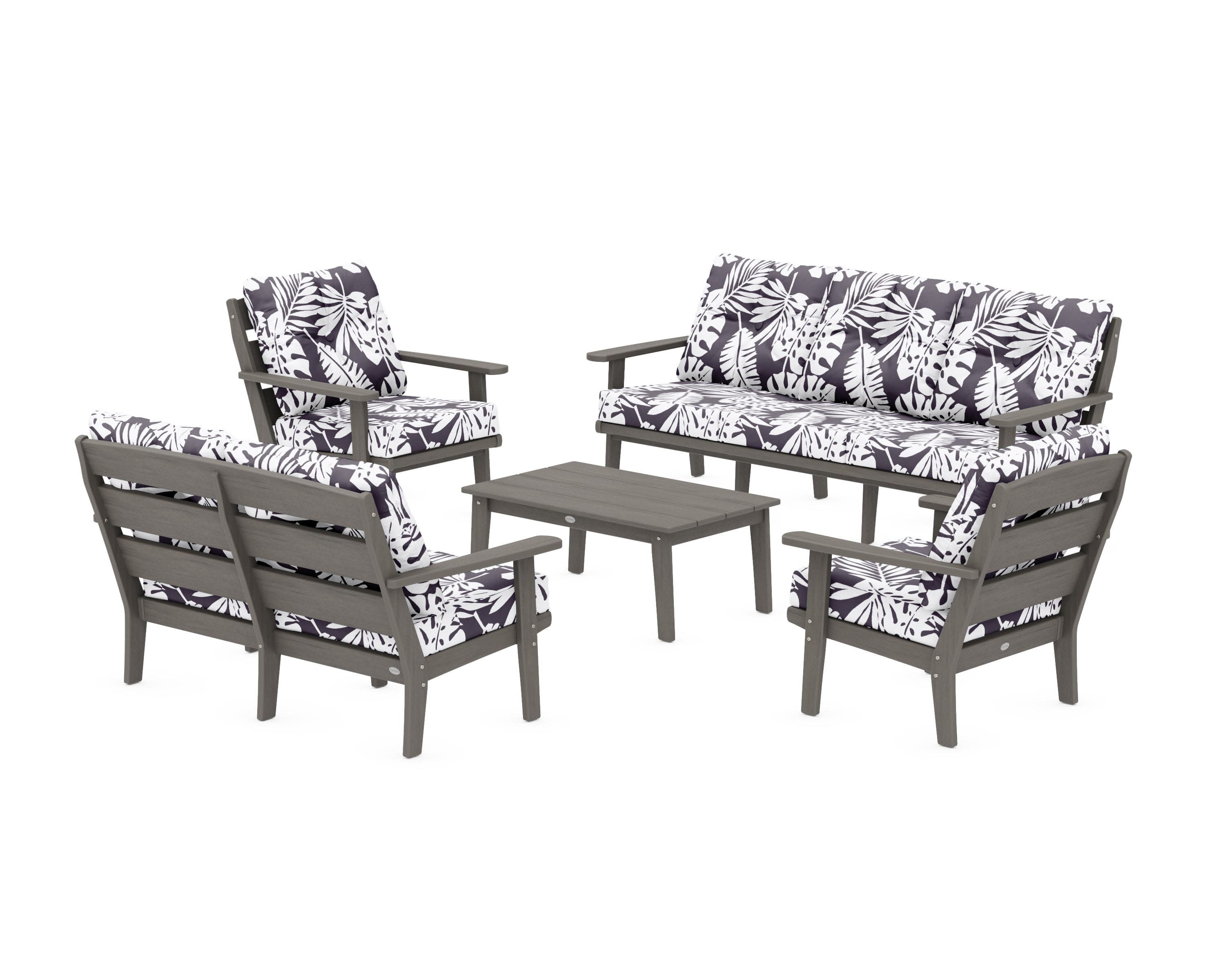 Lakeside 5-Piece Lounge Sofa Set in Driftwood / Leaf Navy