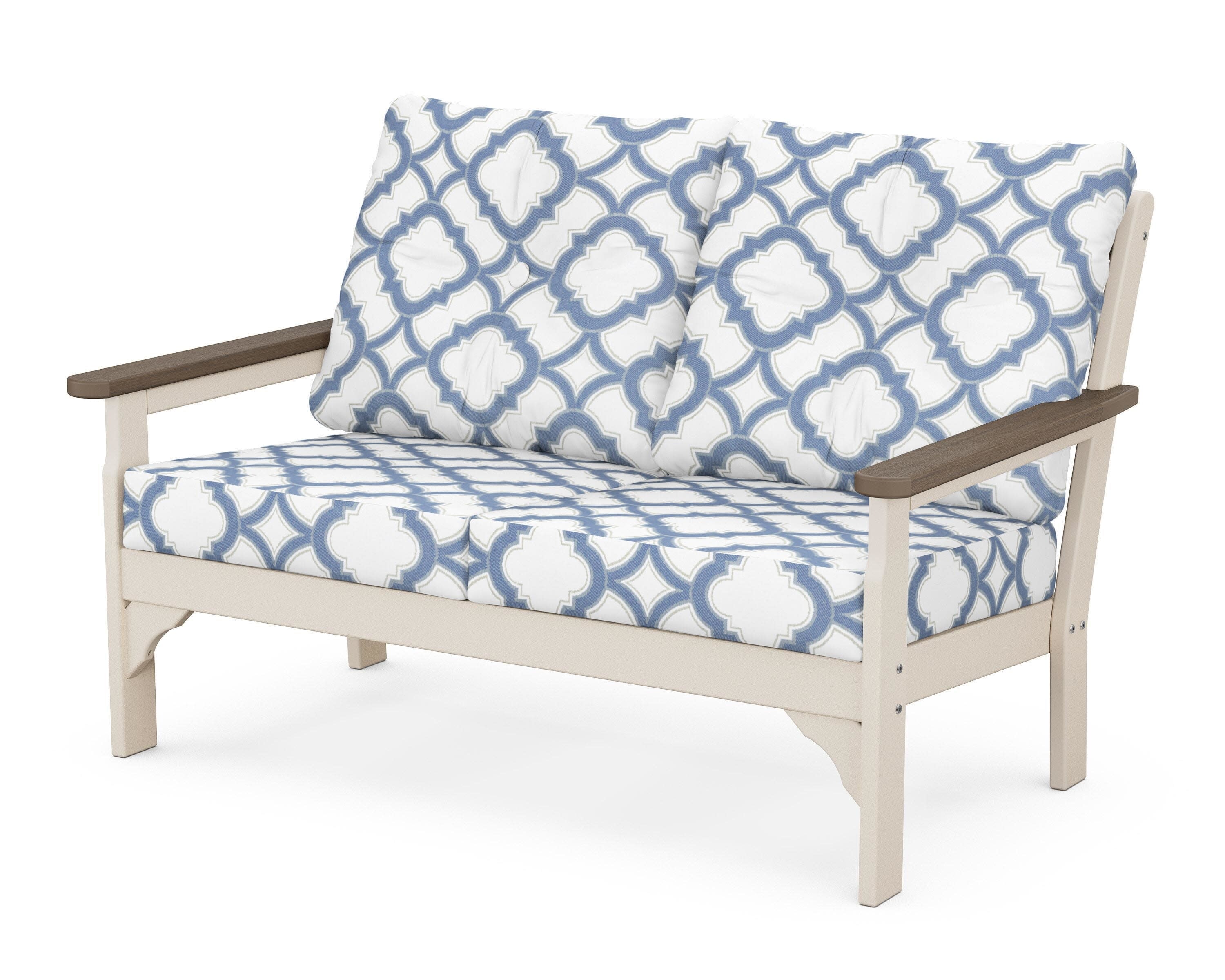 Vineyard Deep Seating Loveseat in Sand / Kona / Trellis Sky Blue
