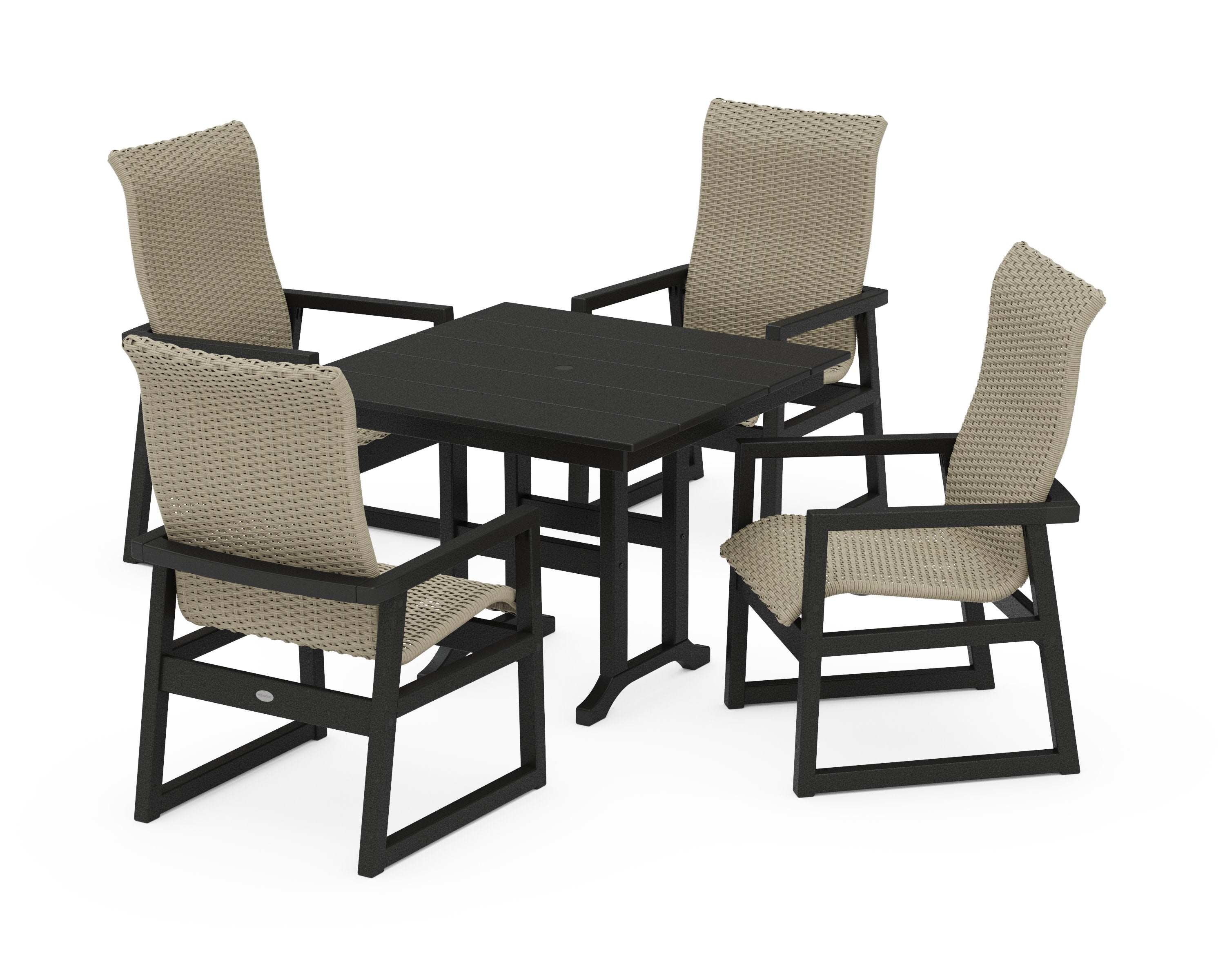 EDGE Woven Highback 5-Piece Farmhouse Dining Set in Black / Dune Grass