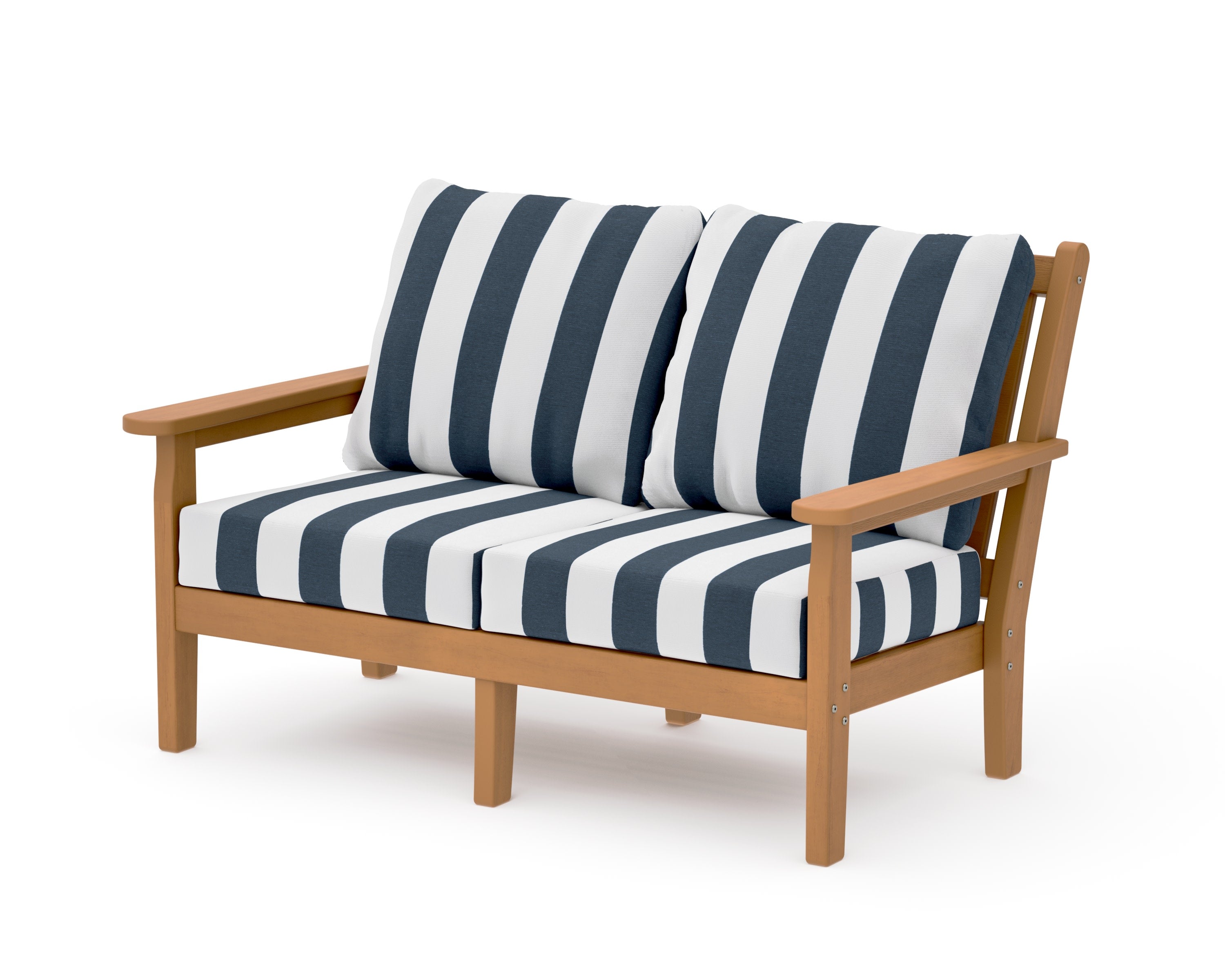 Chippendale Deep Seating Loveseat in Natural / Cabana Stripe Marine Indigo