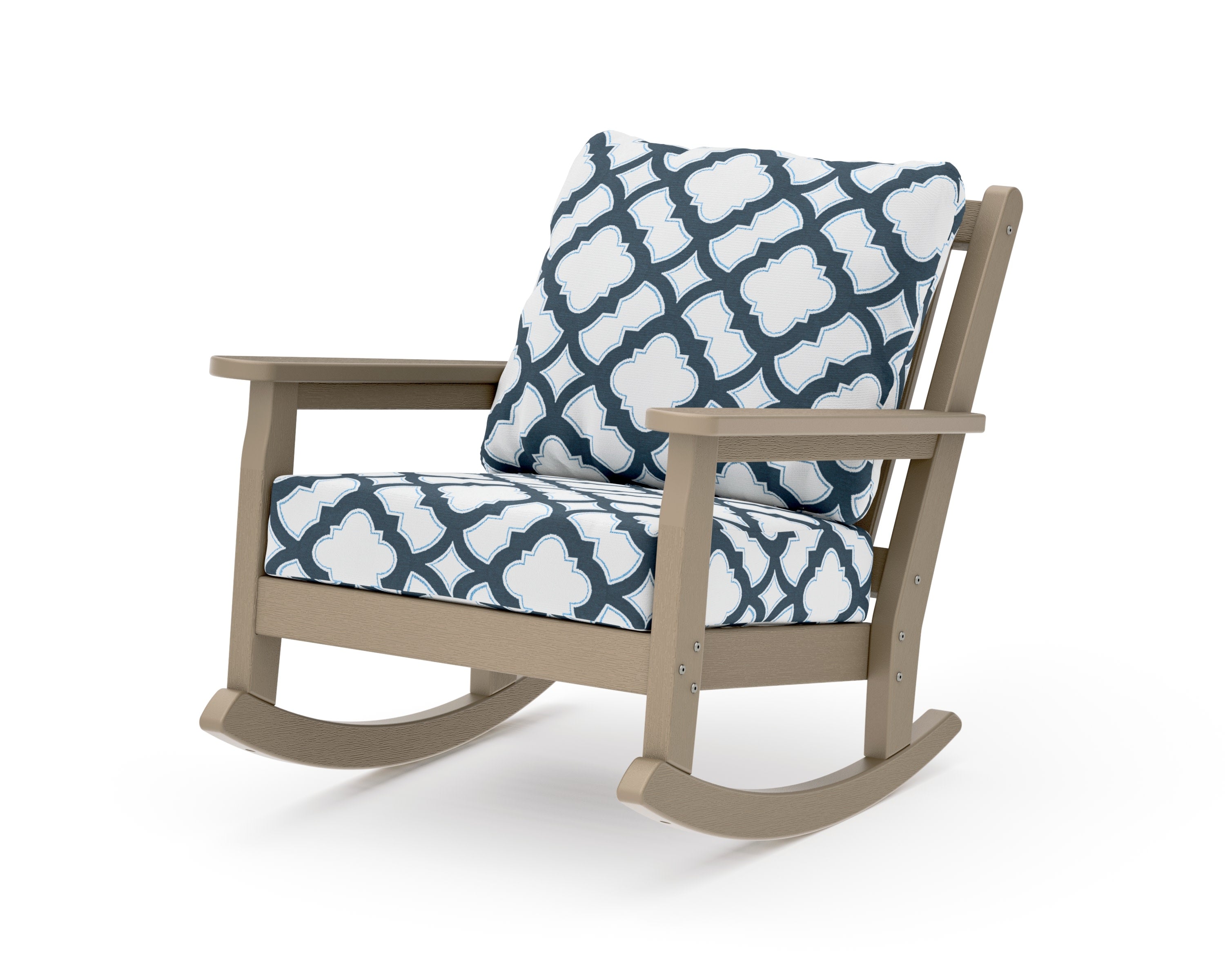 Chippendale Deep Seating Rocking Chair in Vintage Sahara / Trellis Marine Indigo
