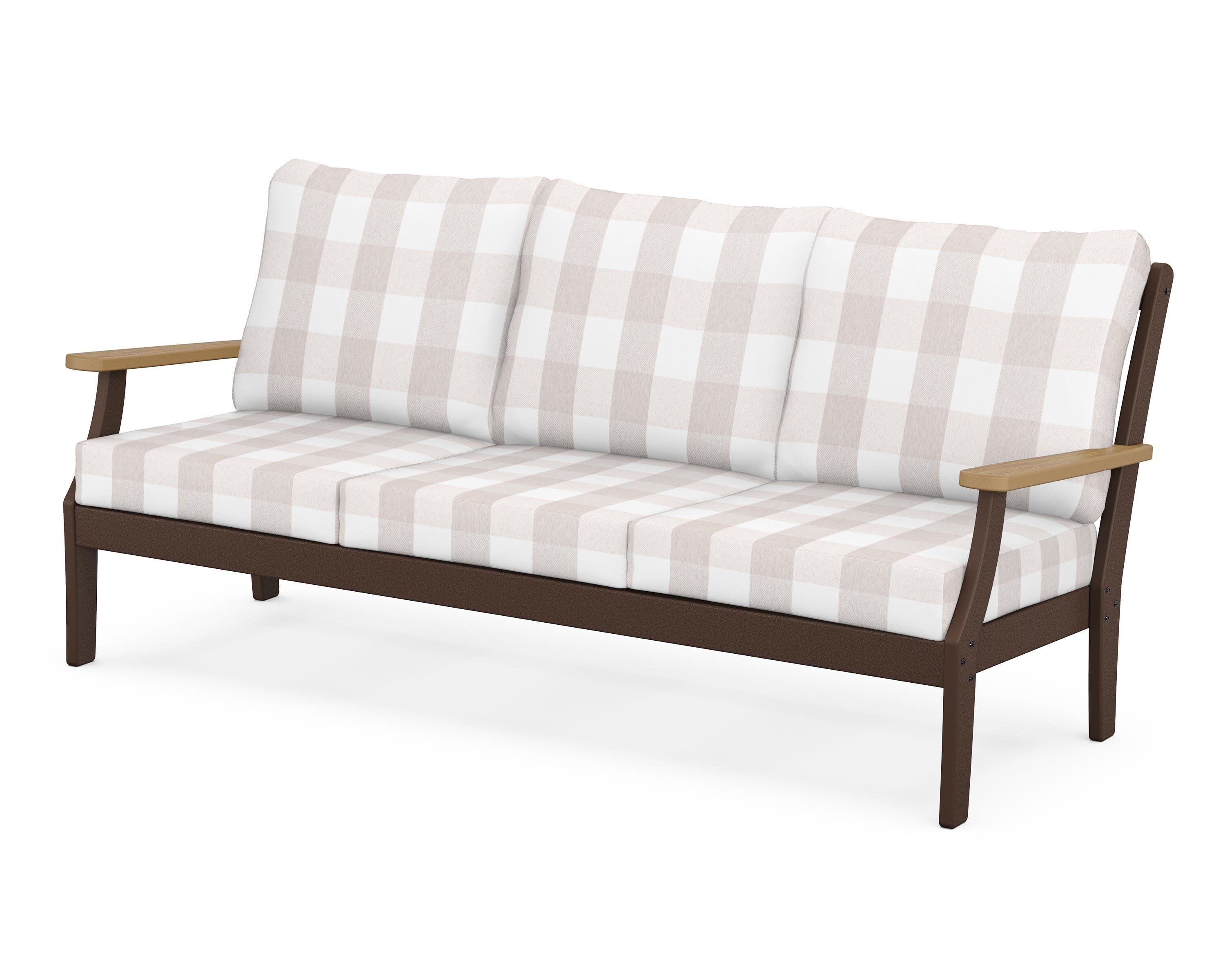 Braxton Deep Seating Sofa in Mahogany / Natural / Buffalo Plaid Dune Burlap