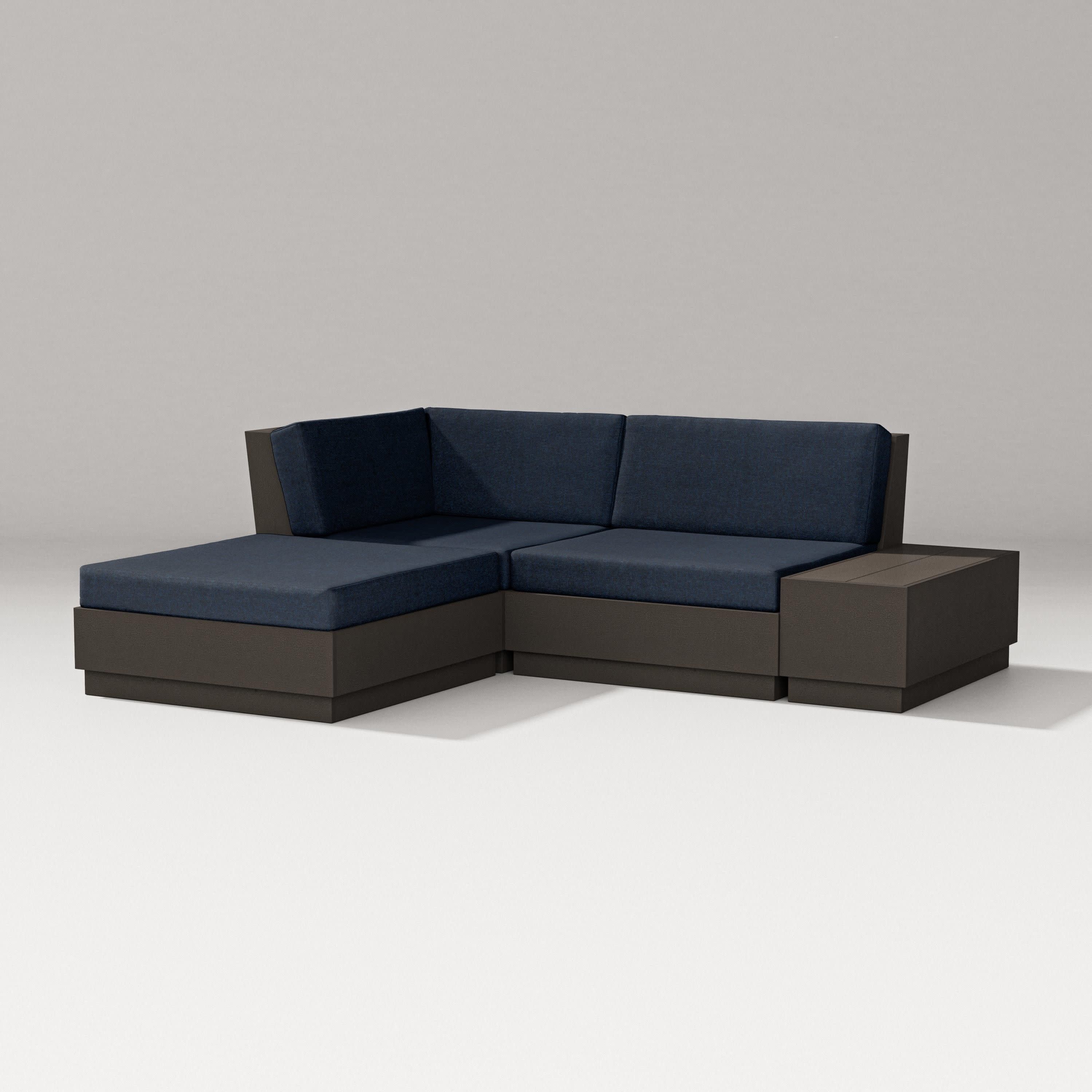 Elevate Loveseat Sectional with Chaise in Vintage Coffee / Marine Indigo