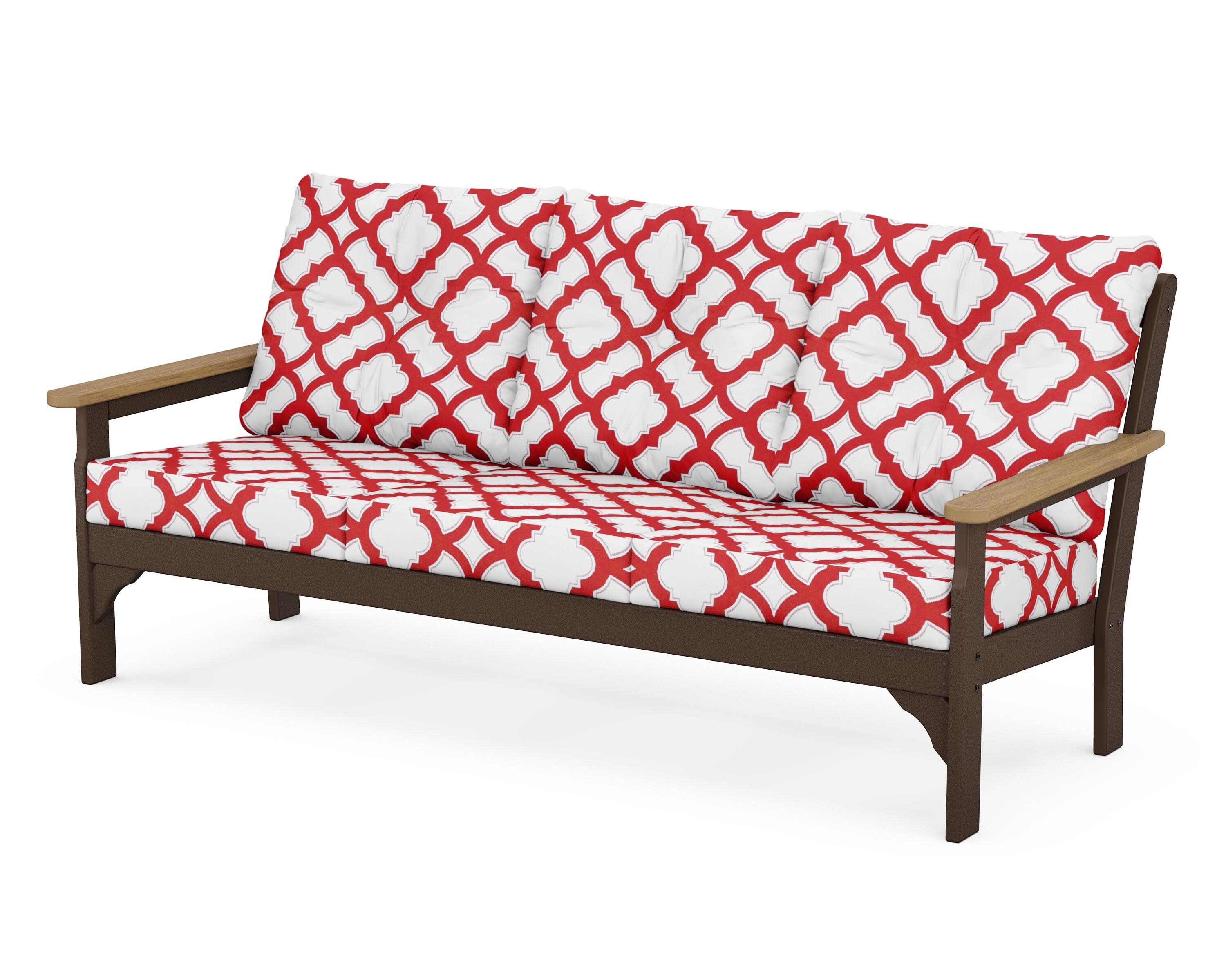 Vineyard Deep Seating Sofa in Mahogany / Natural / Trellis Crimson