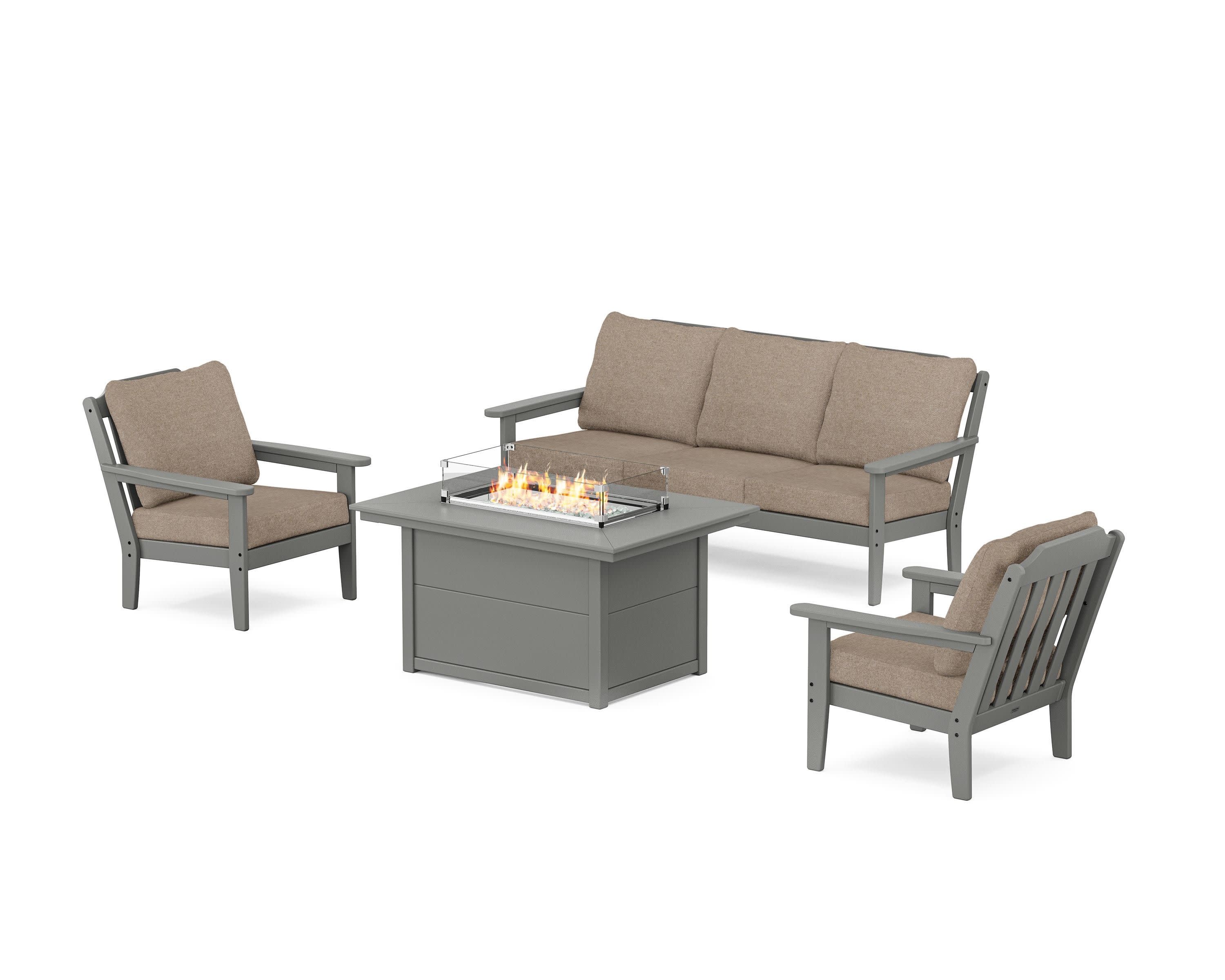 Cottage Deep Seating Fire Pit Table Set in Slate Grey / Spiced Burlap