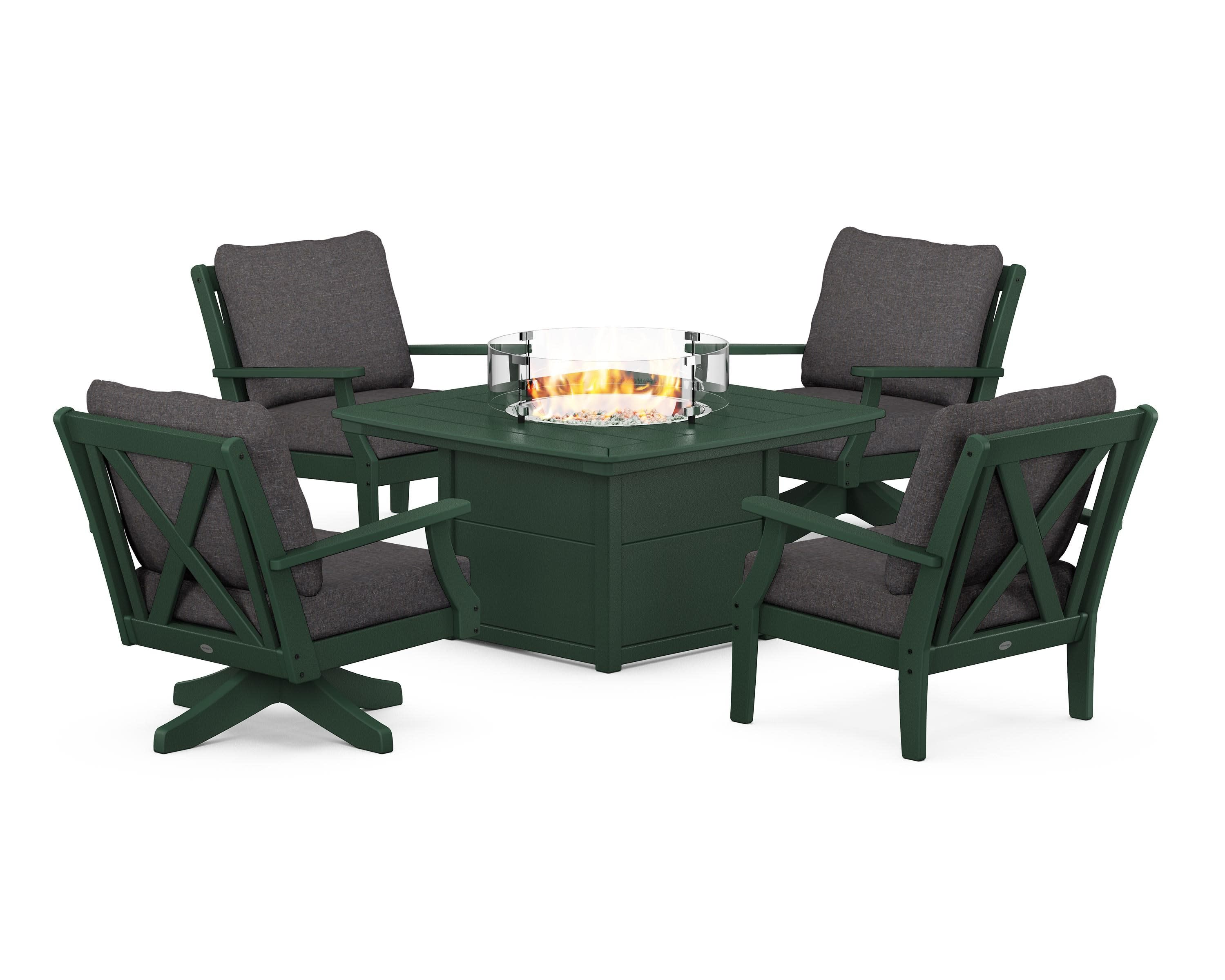 Braxton 5-Piece Deep Seating Set with Fire Table in Green / Ash Charcoal