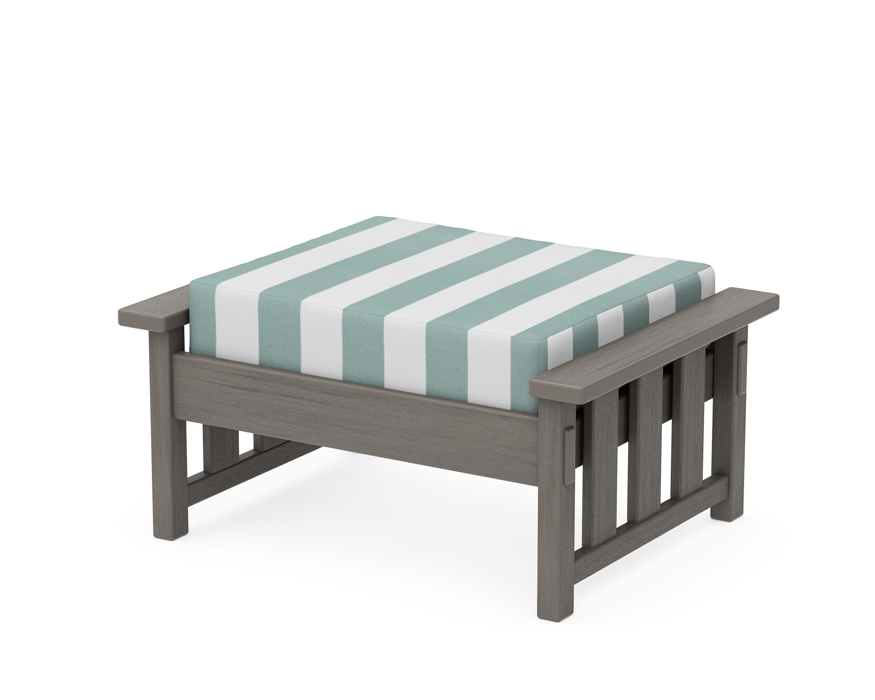 Acadia Deep Seating Ottoman in Driftwood / Cabana Stripe Glacier Spa