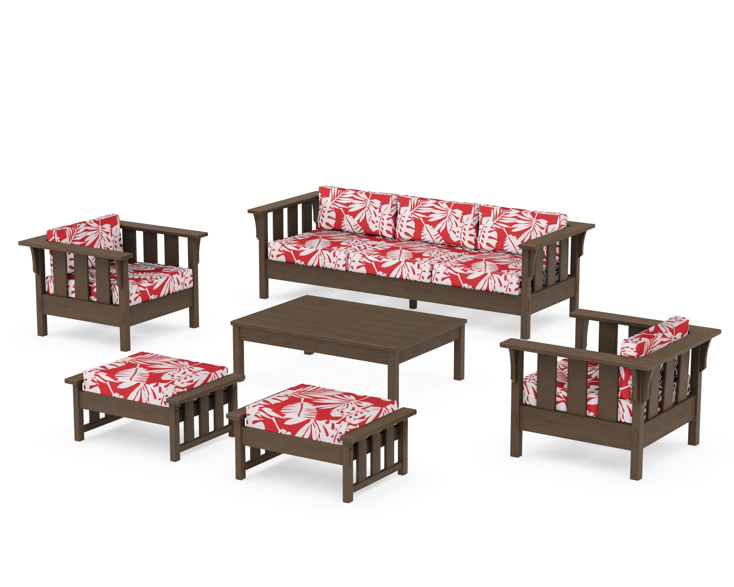 Acadia 6-Piece Lounge Sofa Set in Kona / Leaf Crimson