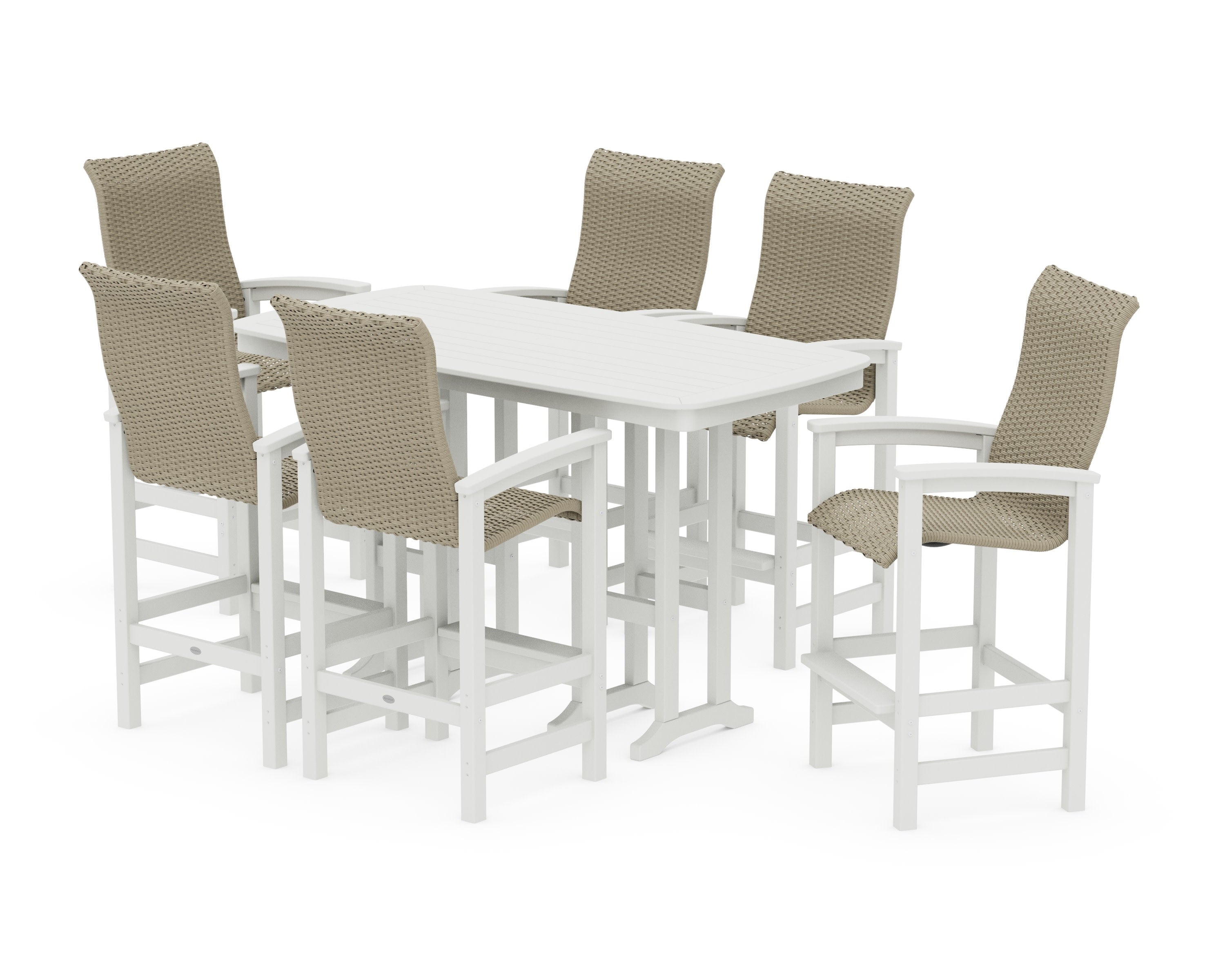 Coastal Woven High-Back Arm Chair 7-Piece Bar Set in White / Dune Grass