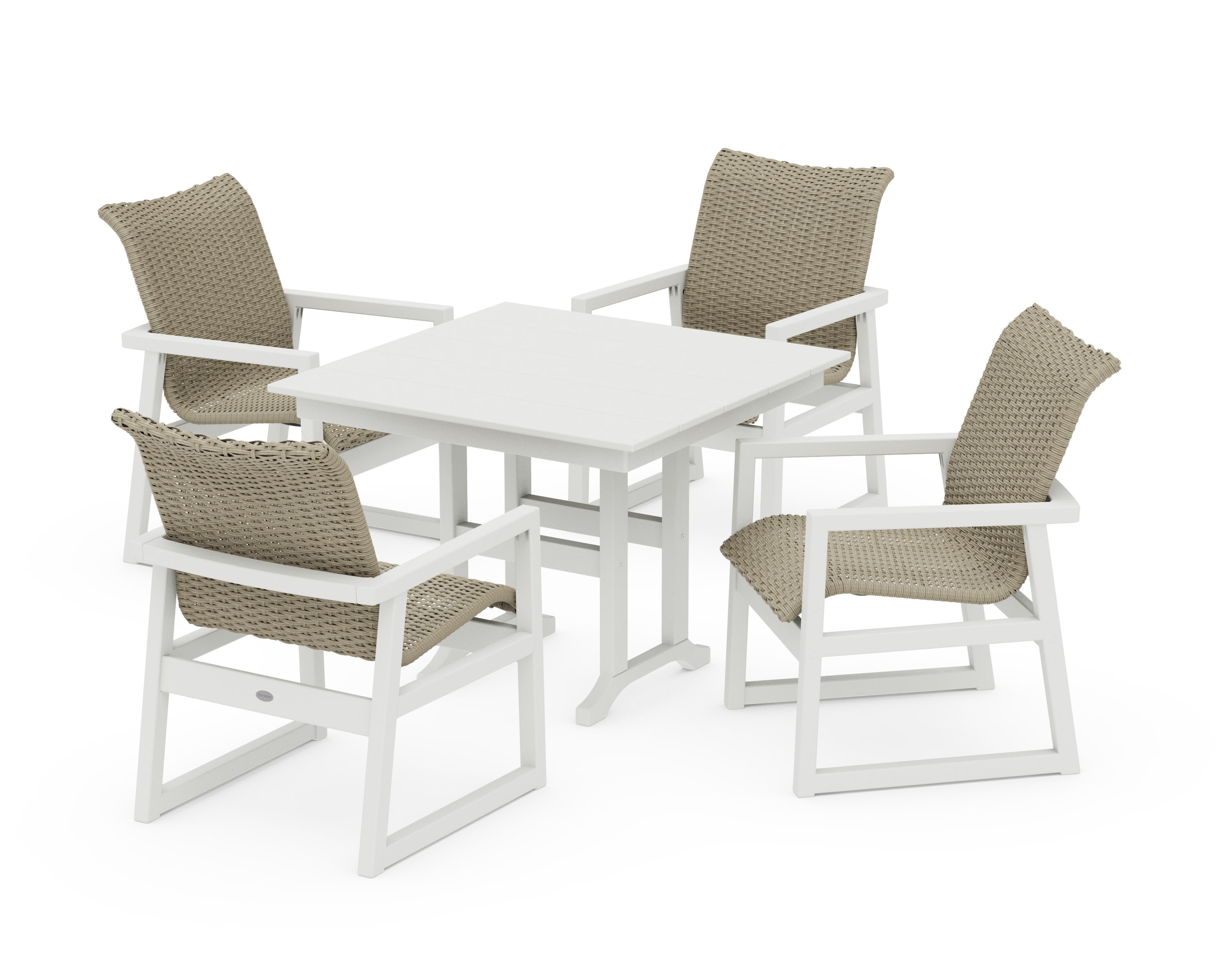 EDGE Woven 5-Piece Farmhouse Dining Set in White / Dune Grass