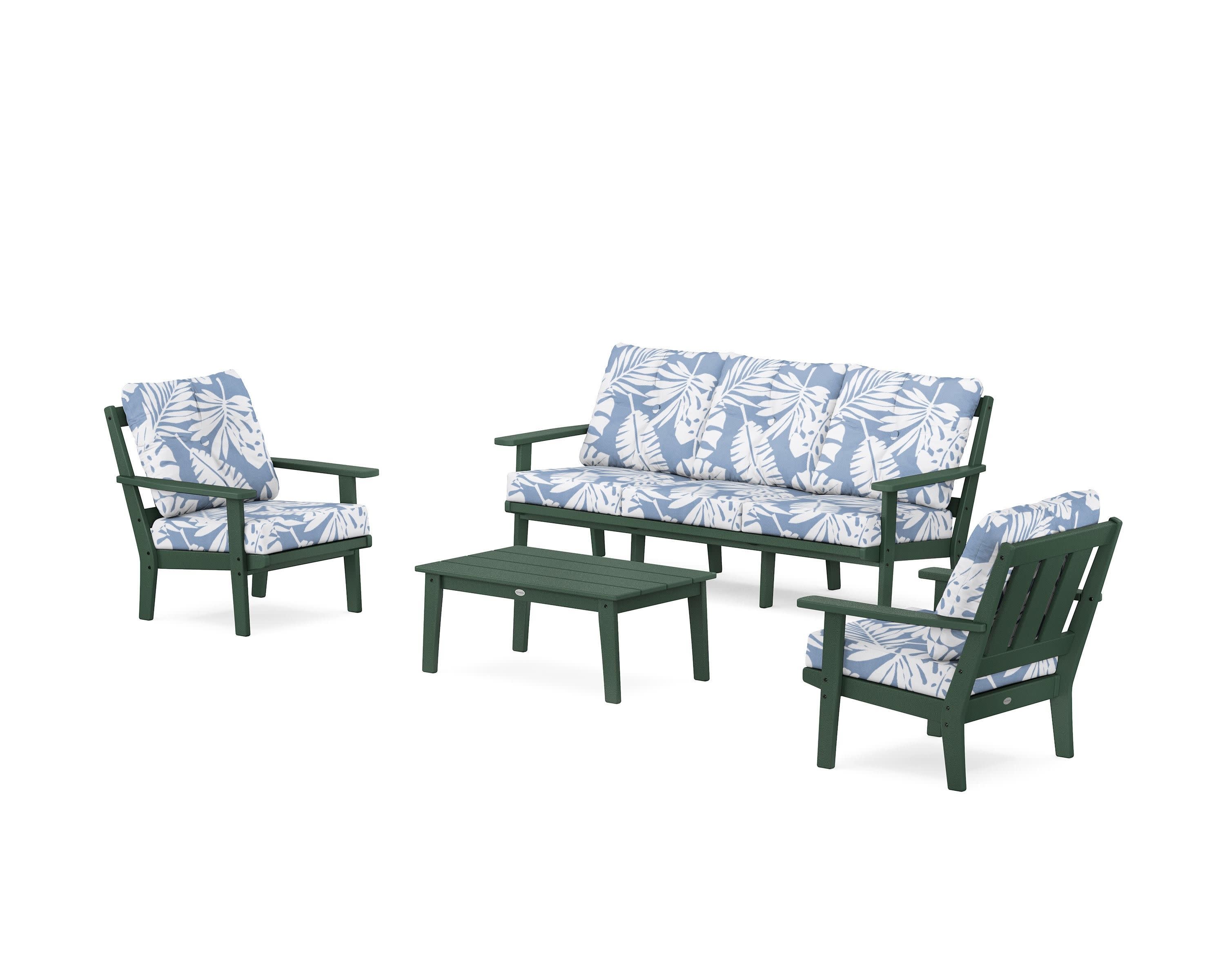 Oxford 4-Piece Deep Seating Set with Sofa in Green / Leaf Sky Blue