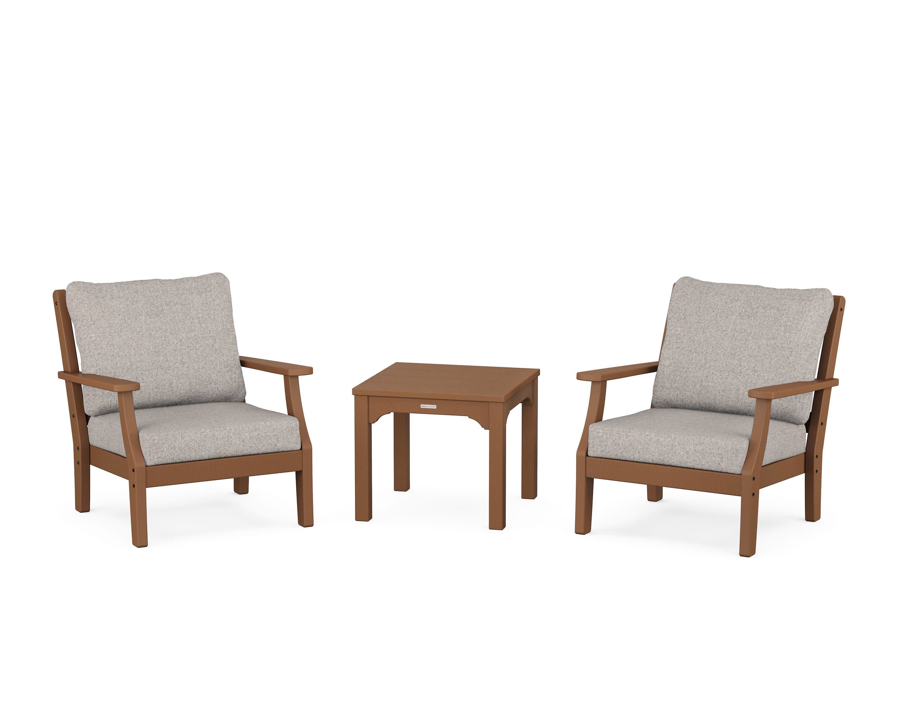 Chinoiserie 3-Piece Deep Seating Set in Teak / Weathered Tweed