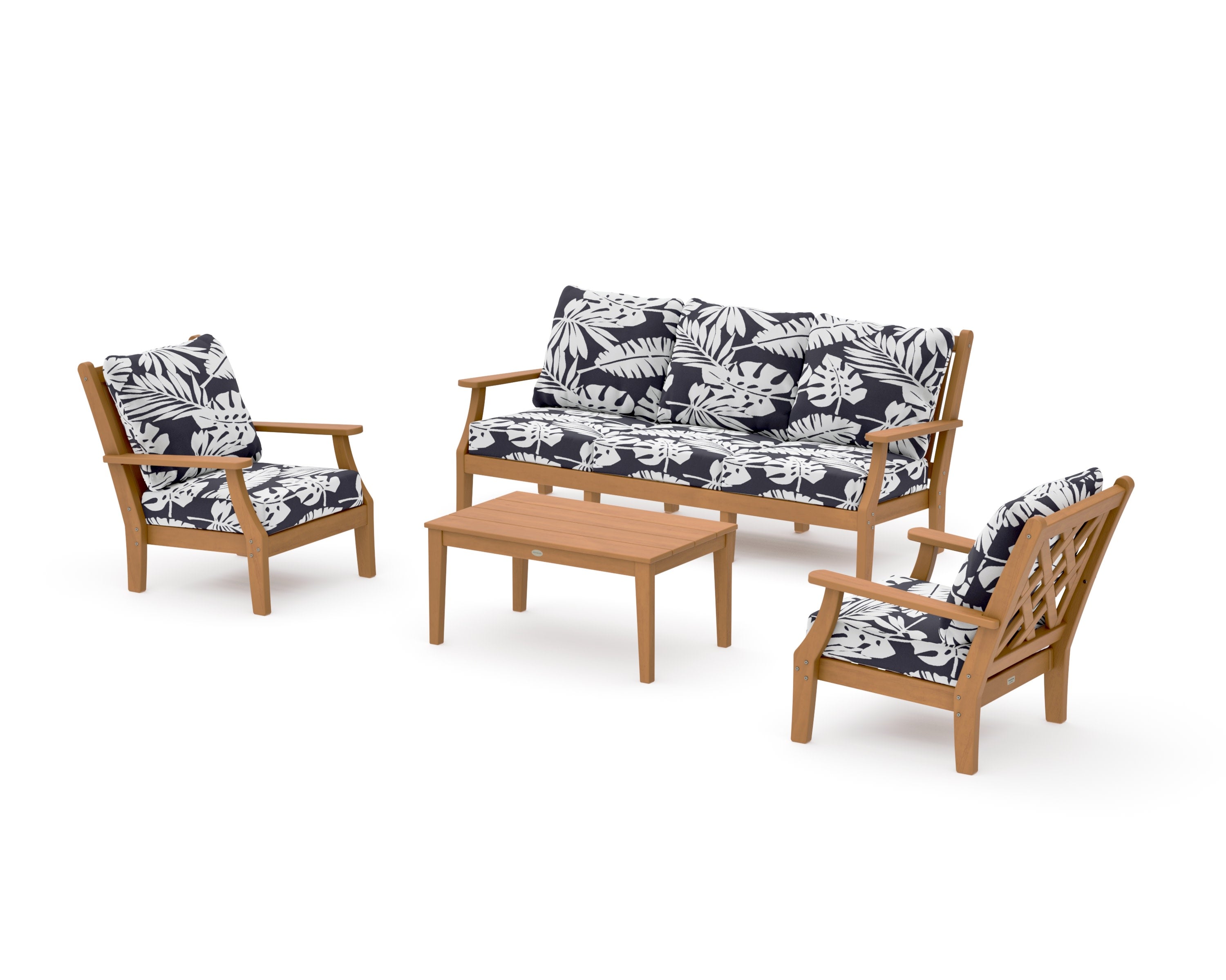 Wovendale 4-Piece Deep Seating Set with Sofa in Natural / Leaf Navy