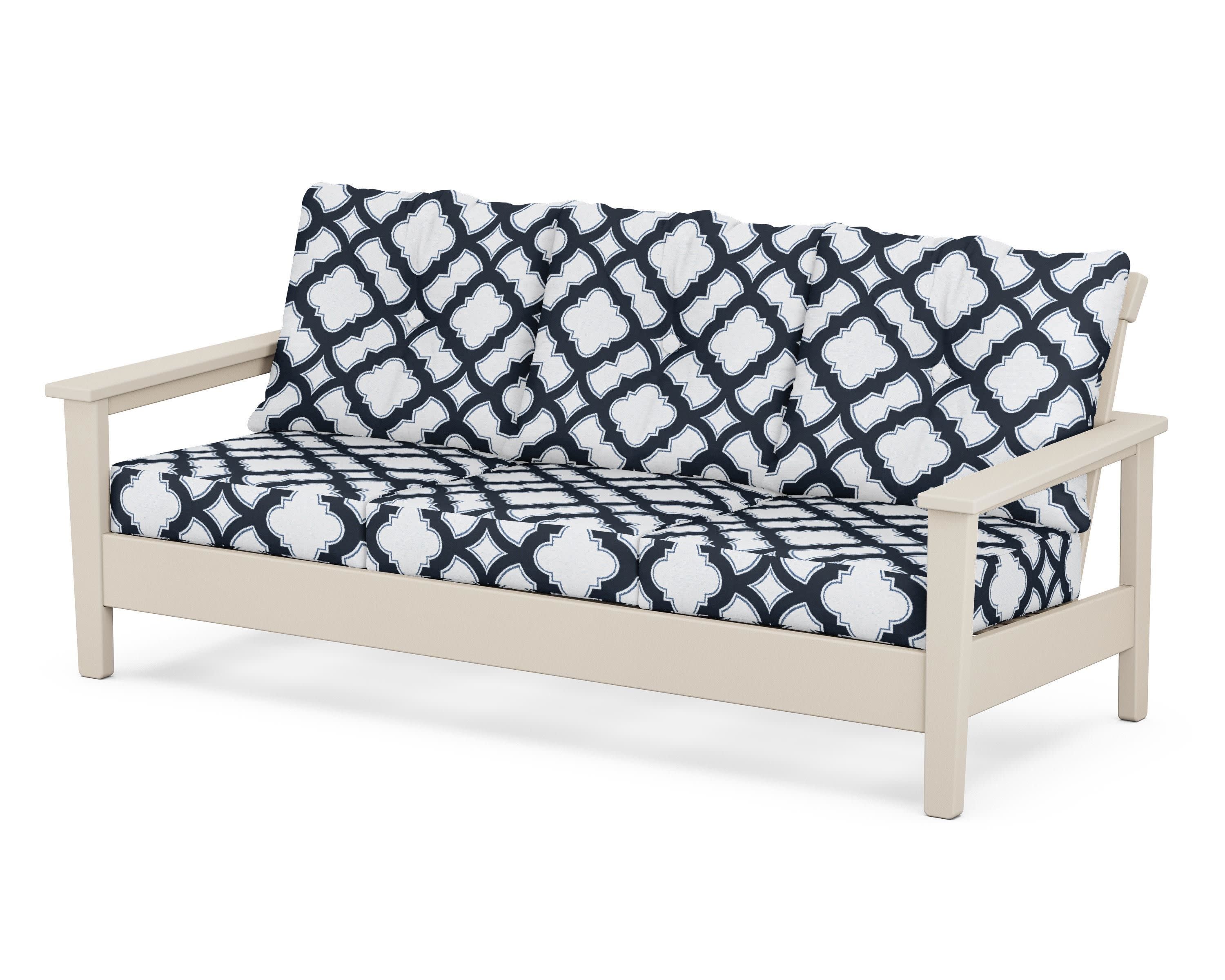 Prescott Deep Seating Sofa in Sand / Trellis Marine Indigo
