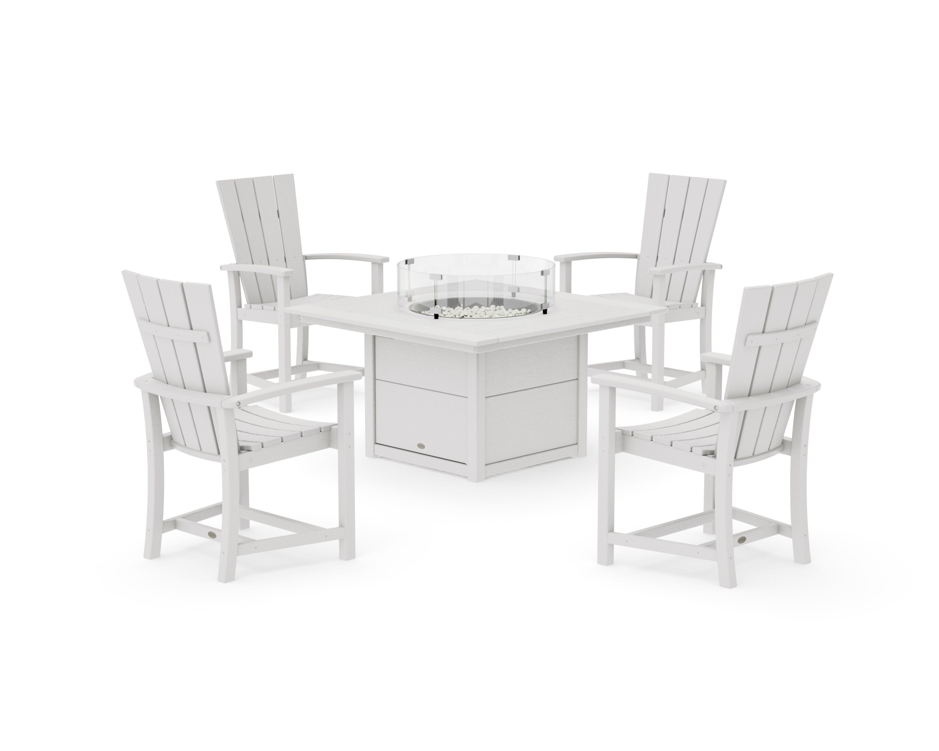 Quattro 4-Piece Upright Adirondack Conversation Set with Fire Pit Table in Vintage White