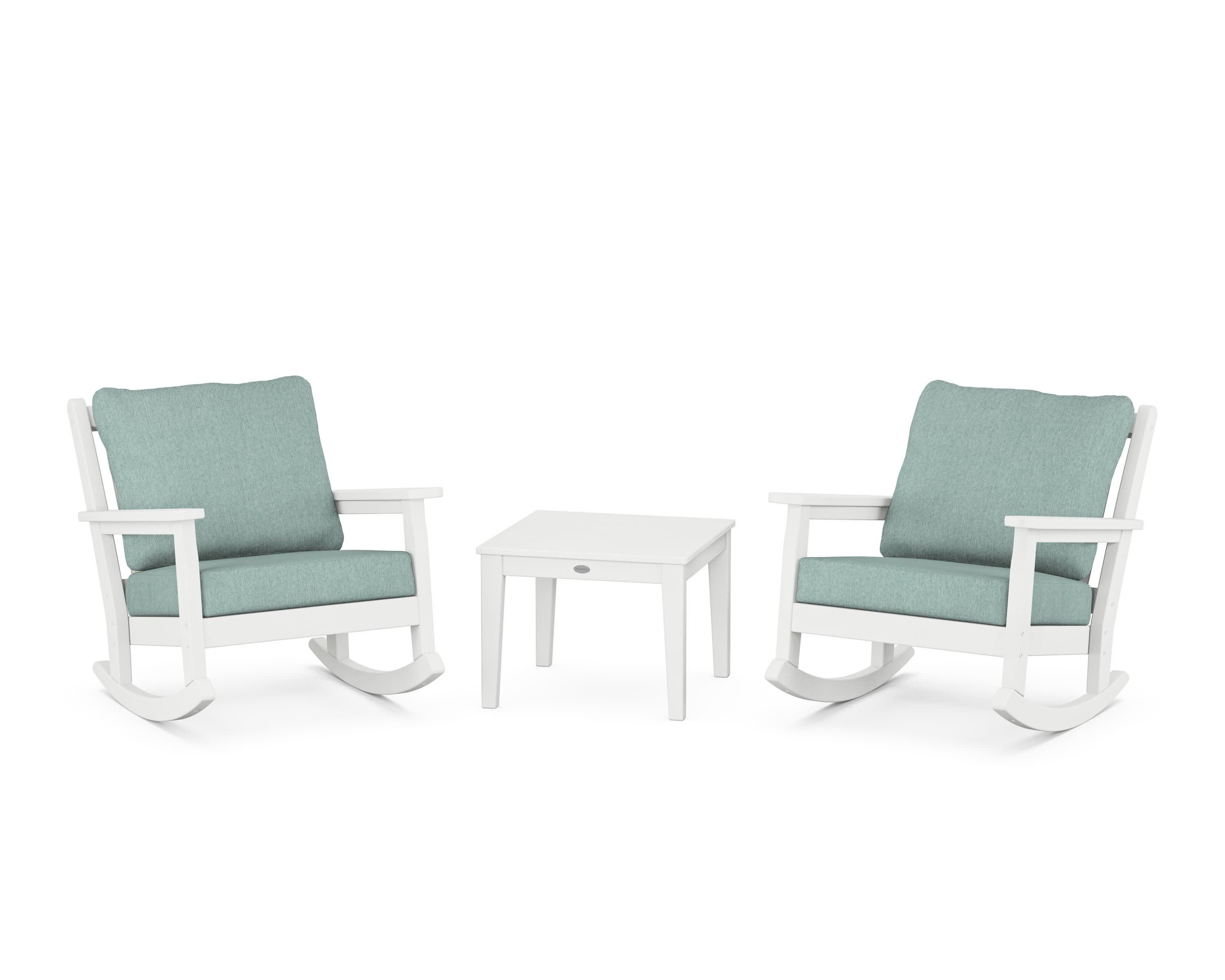 Chippendale 3-Piece Deep Seating Rocker Set in White / Glacier Spa