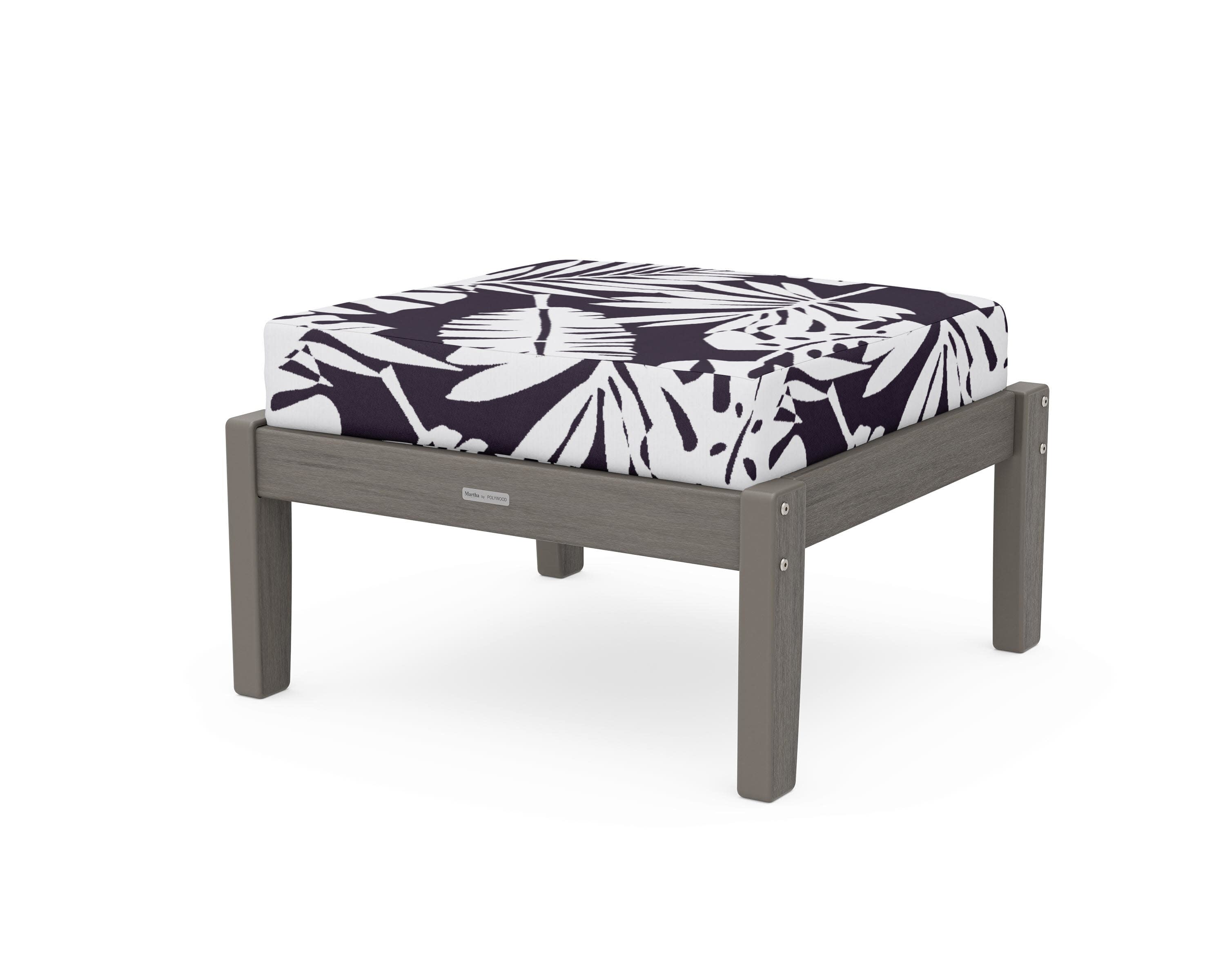 Chinoiserie Deep Seating Ottoman in Driftwood / Leaf Navy