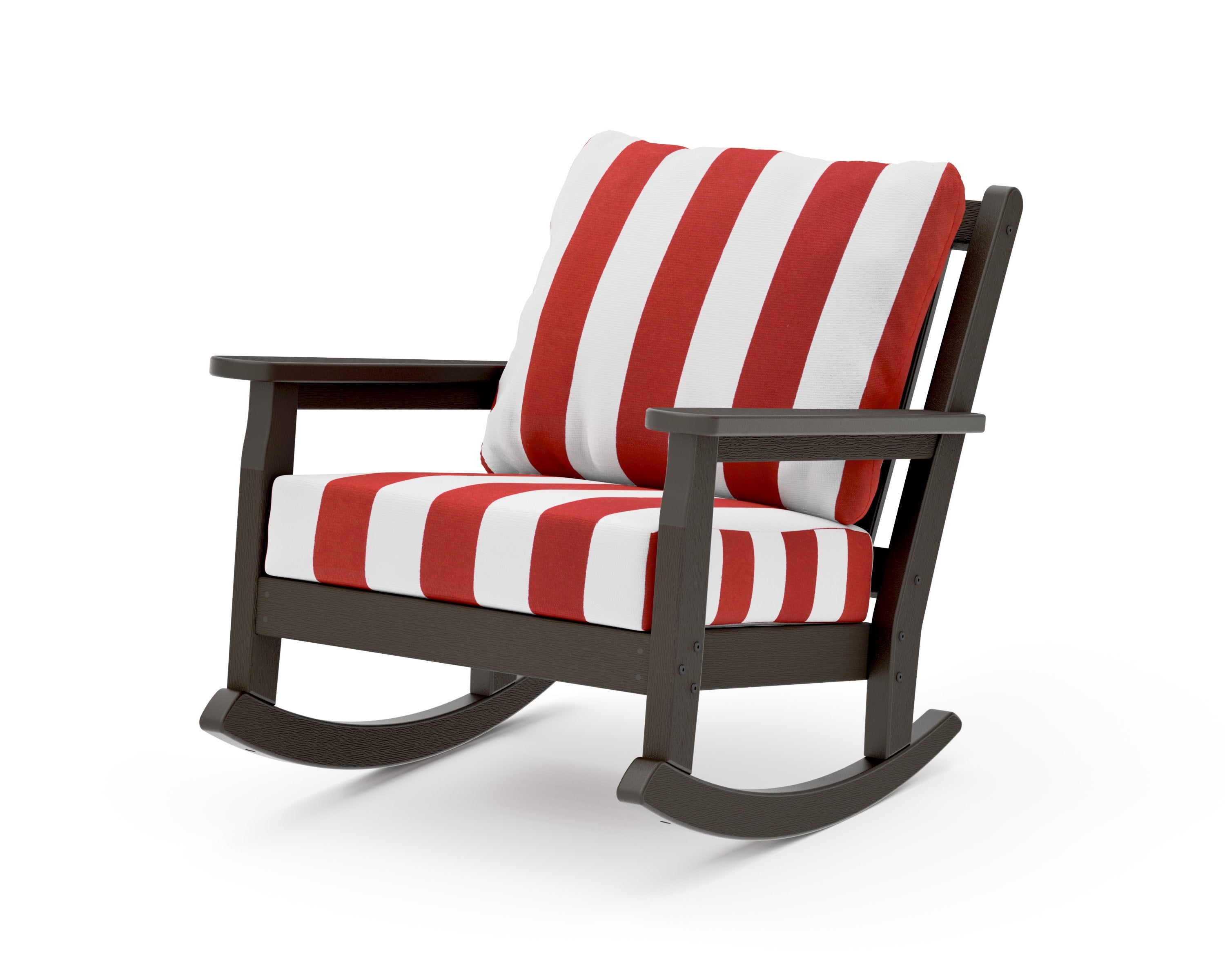 Chippendale Deep Seating Rocking Chair in Vintage Coffee / Cabana Stripe Crimson