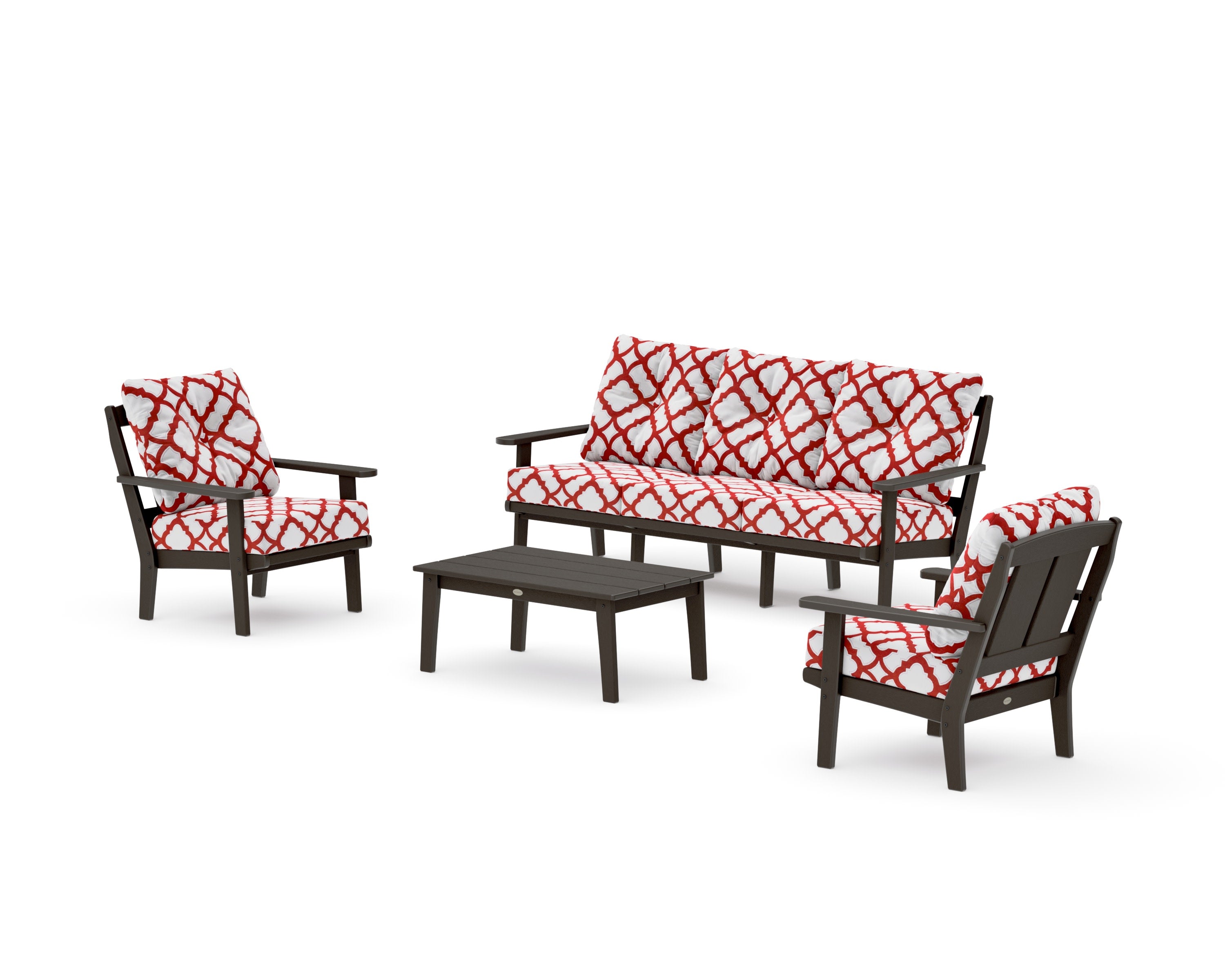 Mission 4-Piece Deep Seating Set with Sofa in Vintage Coffee / Trellis Crimson