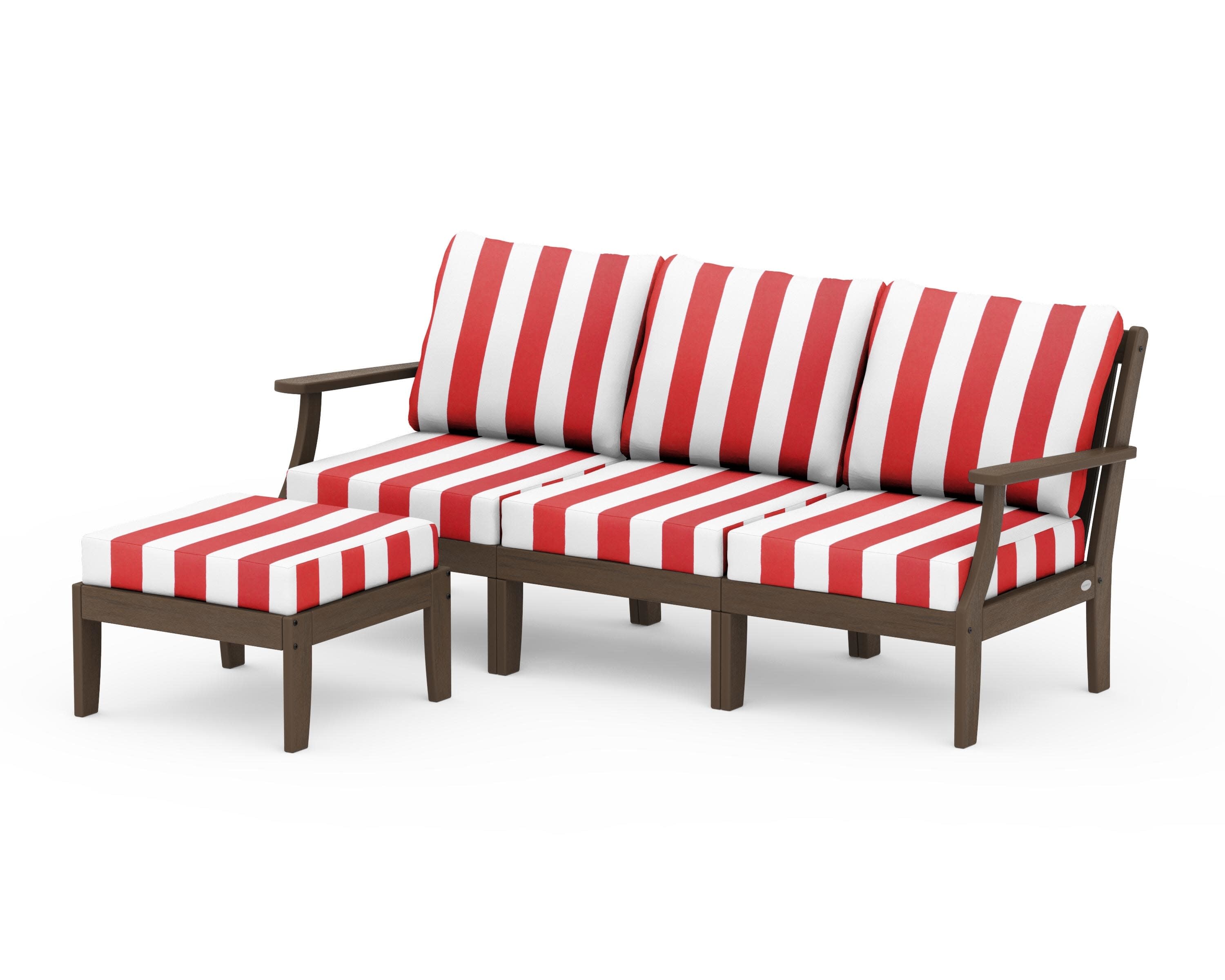 Braxton Modular 4-Piece Deep Seating Set with Ottoman in Kona / Cabana Stripe Crimson