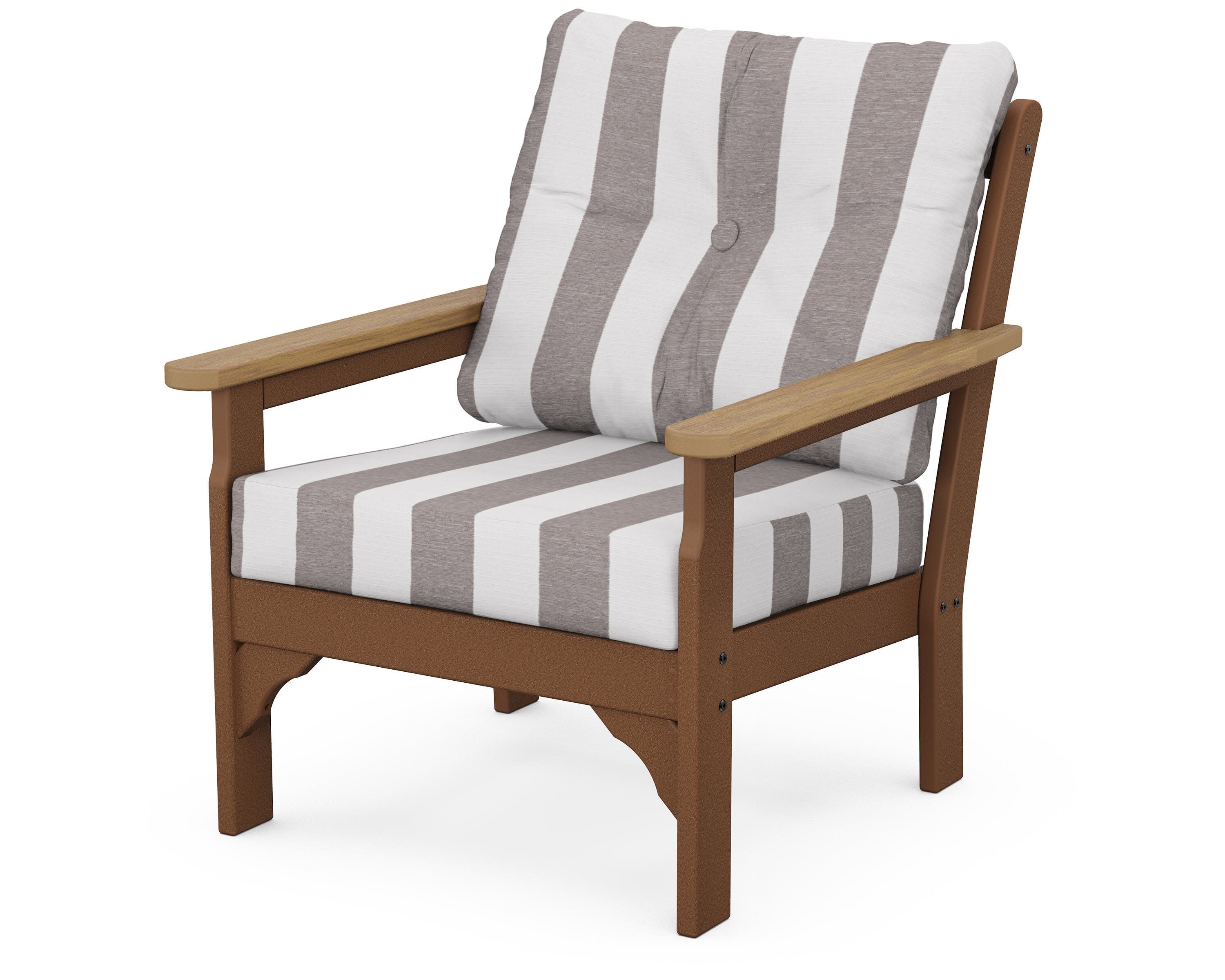 Vineyard Deep Seating Chair in Teak / Natural / Cabana Stripe Grey Mist