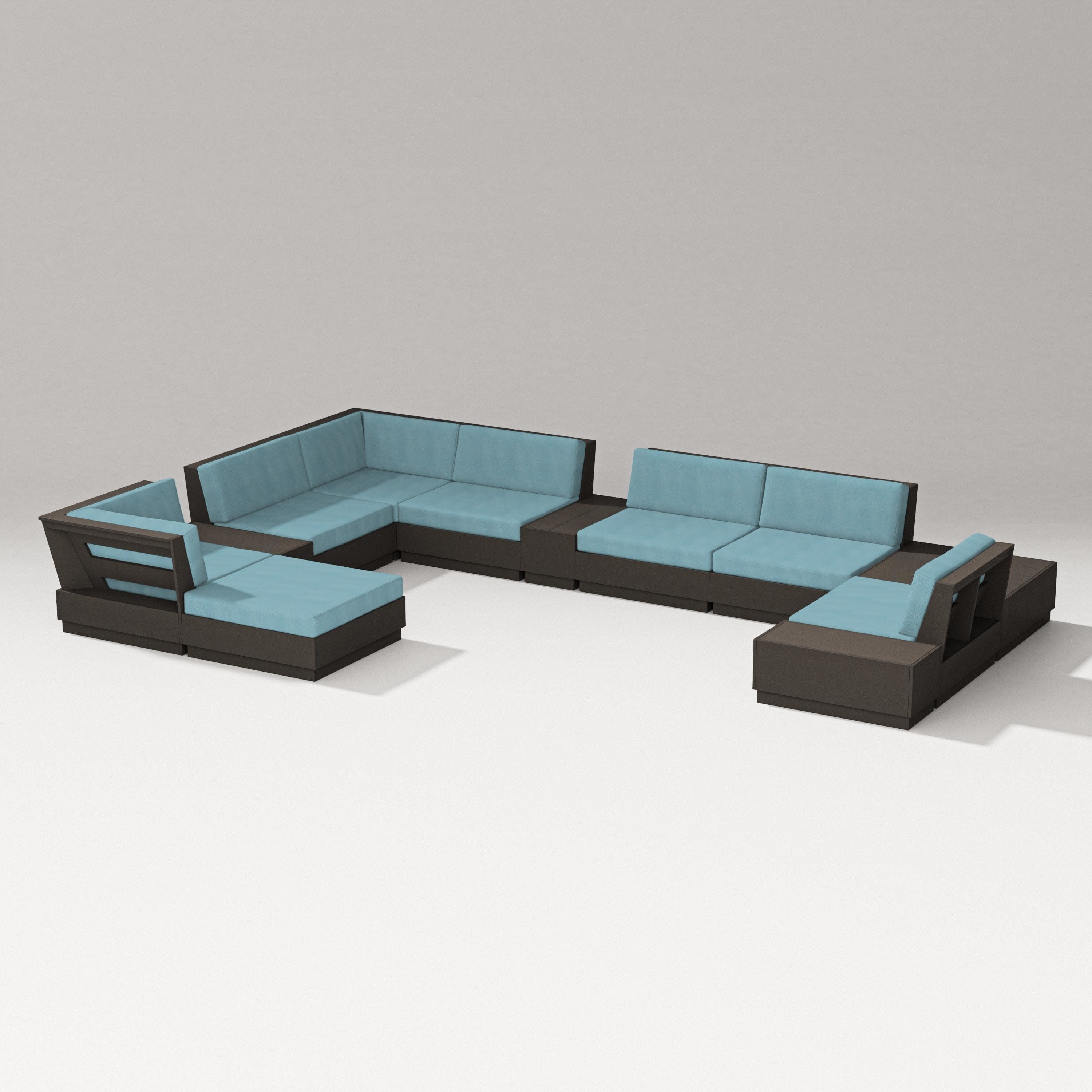 Elevate 12-Piece Conversation Sectional Set in Vintage Coffee / Lattice Sky Blue