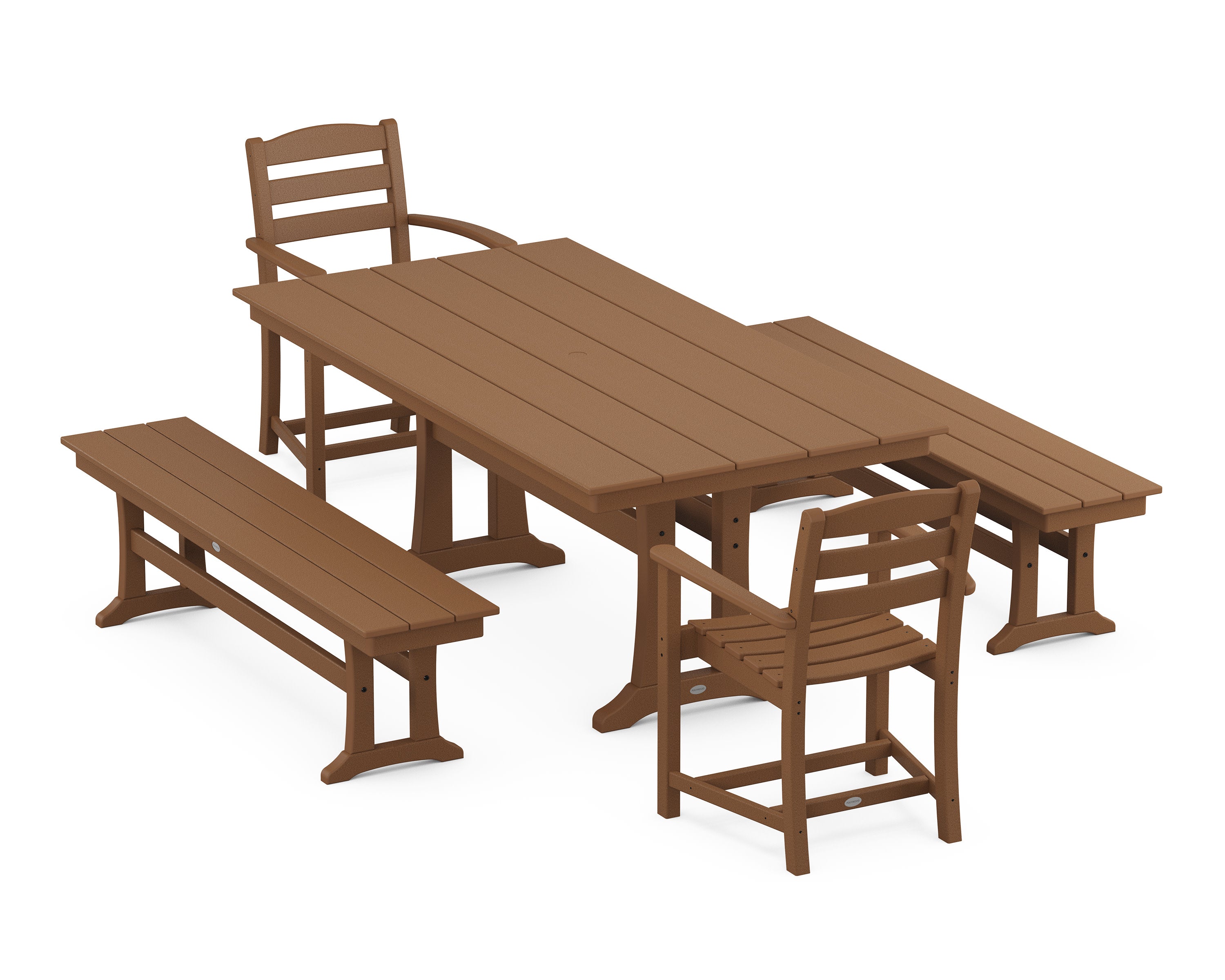 La Casa Cafe 5-Piece Farmhouse Dining Set With Trestle Legs in Teak