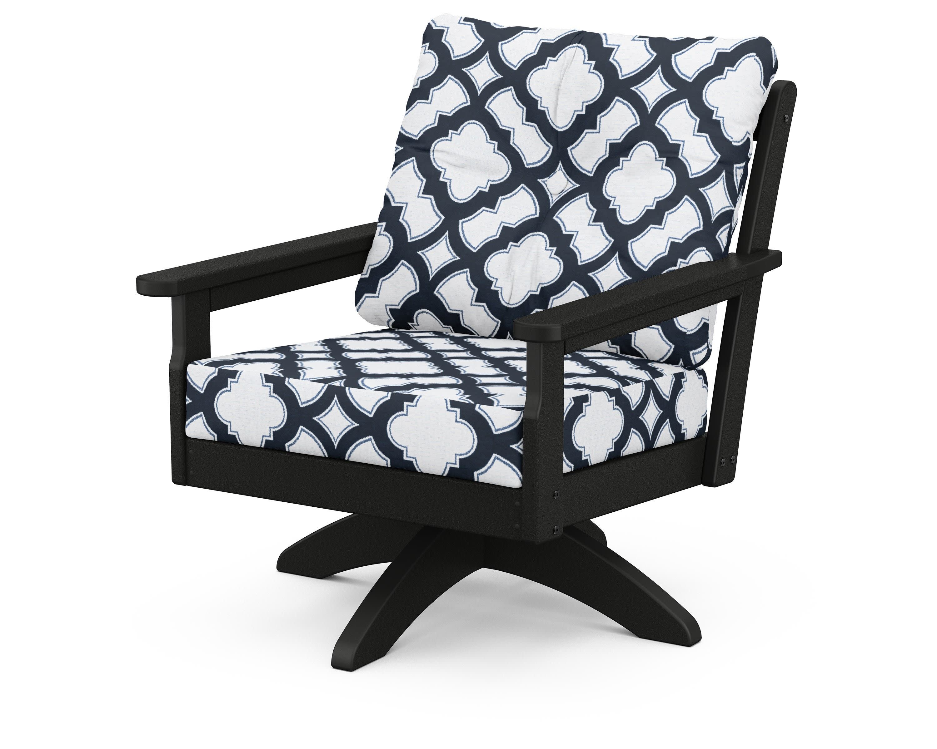 Vineyard Deep Seating Swivel Chair in Black / Trellis Marine Indigo