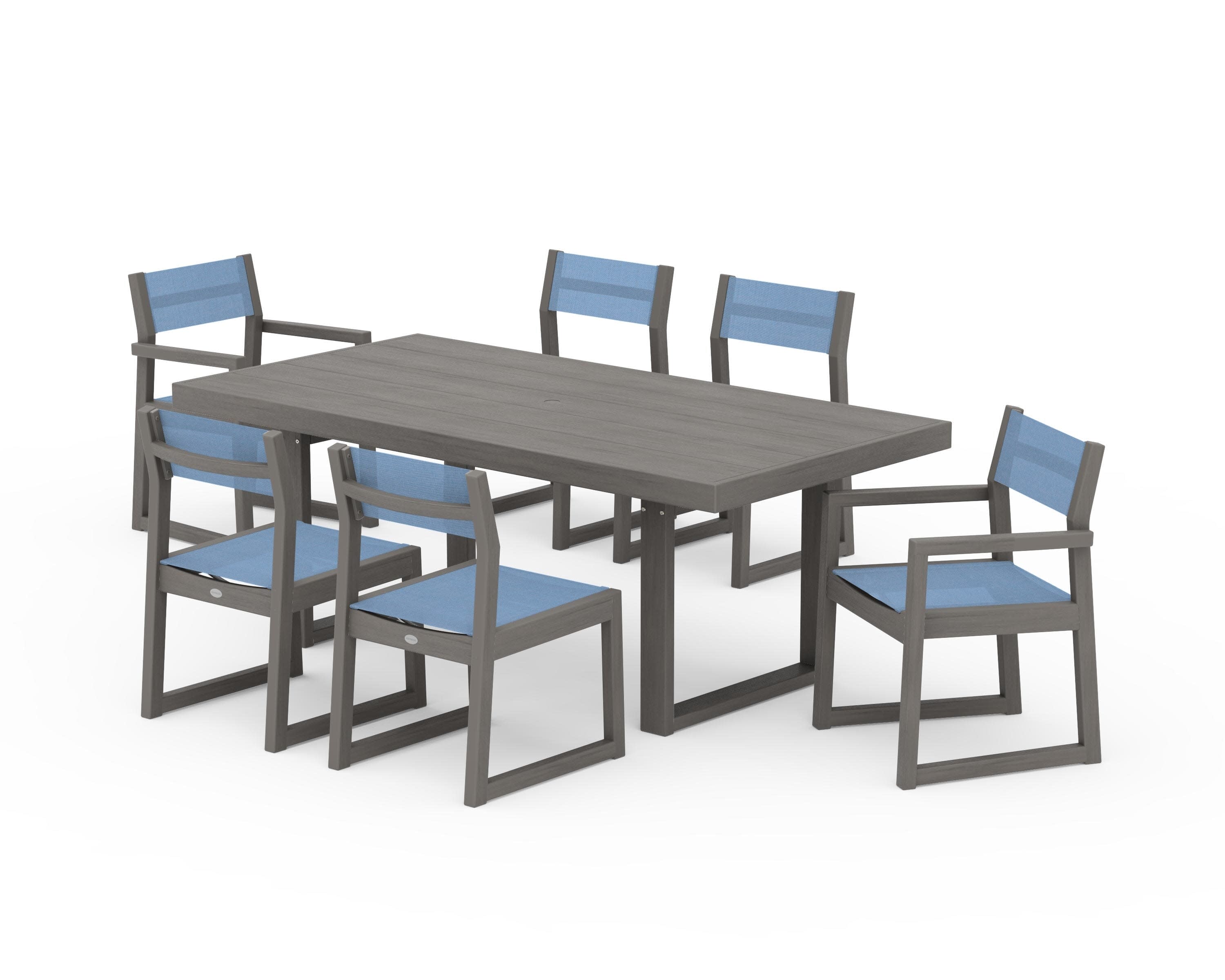 EDGE Sling 7-Piece Dining Set in Driftwood / Poolside Sling