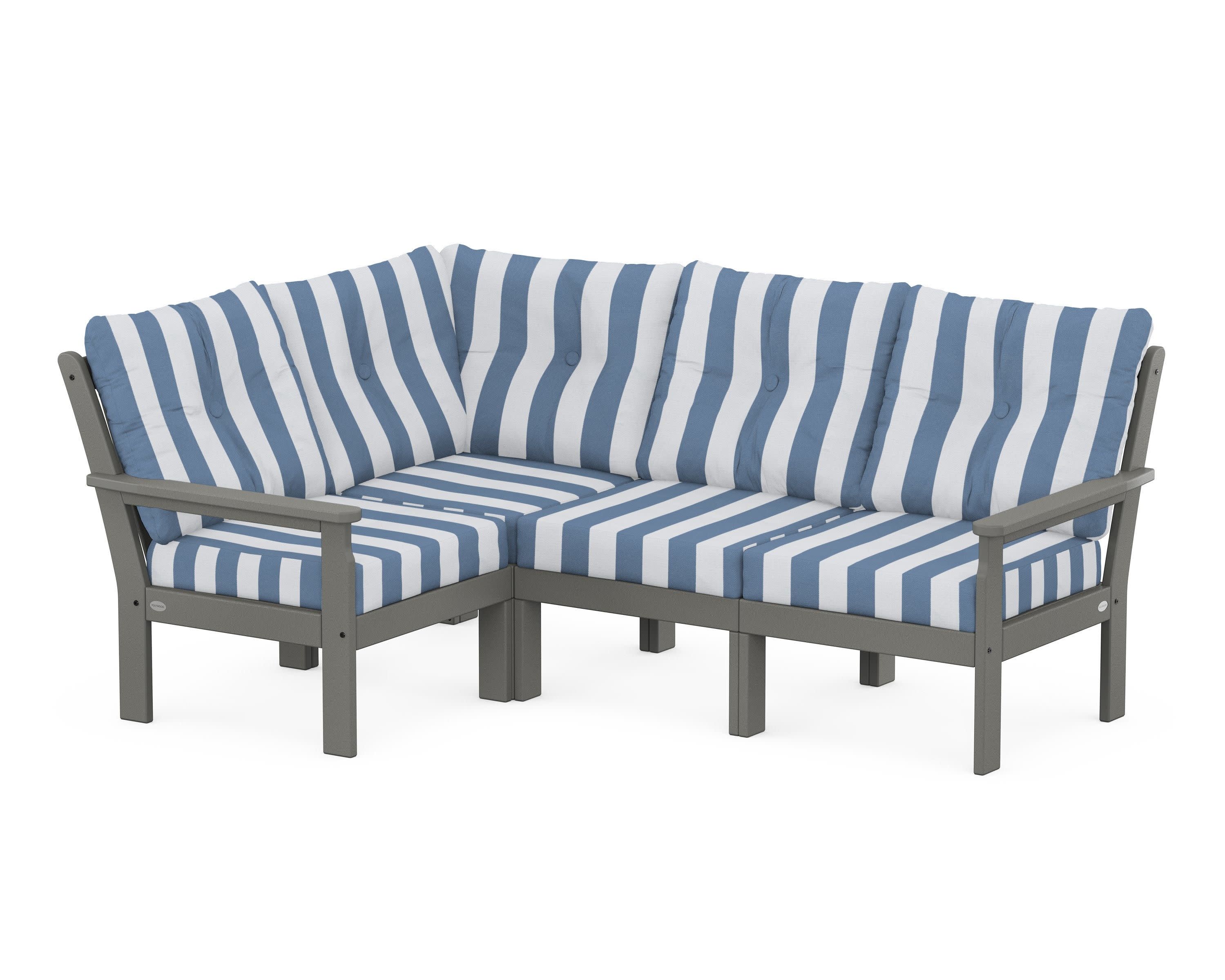 Vineyard 4-Piece Sectional in Slate Grey / Cabana Stripe Sky Blue